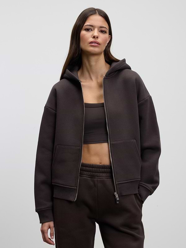 Womens Relaxed Zip Hoodie in Brown