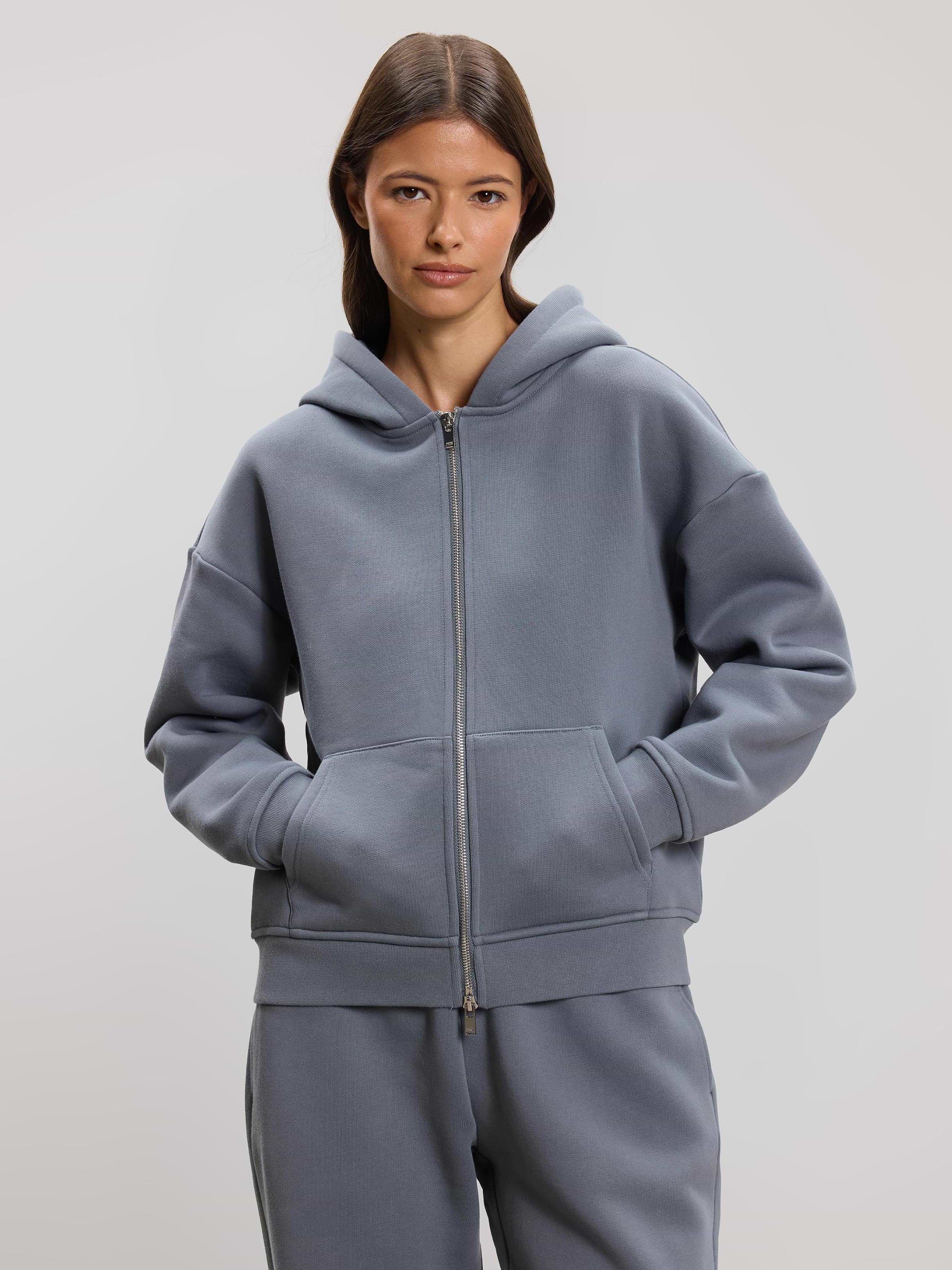 Womens Relaxed Zip Hoodie in Dove Blue