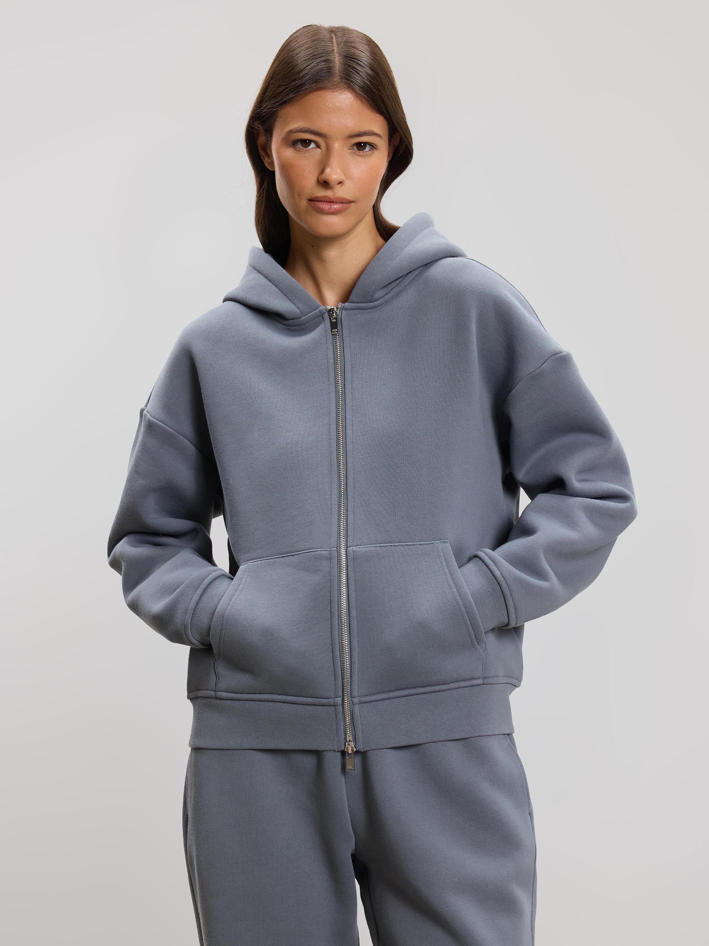 Womens Relaxed Zip Hoodie in Dove Blue