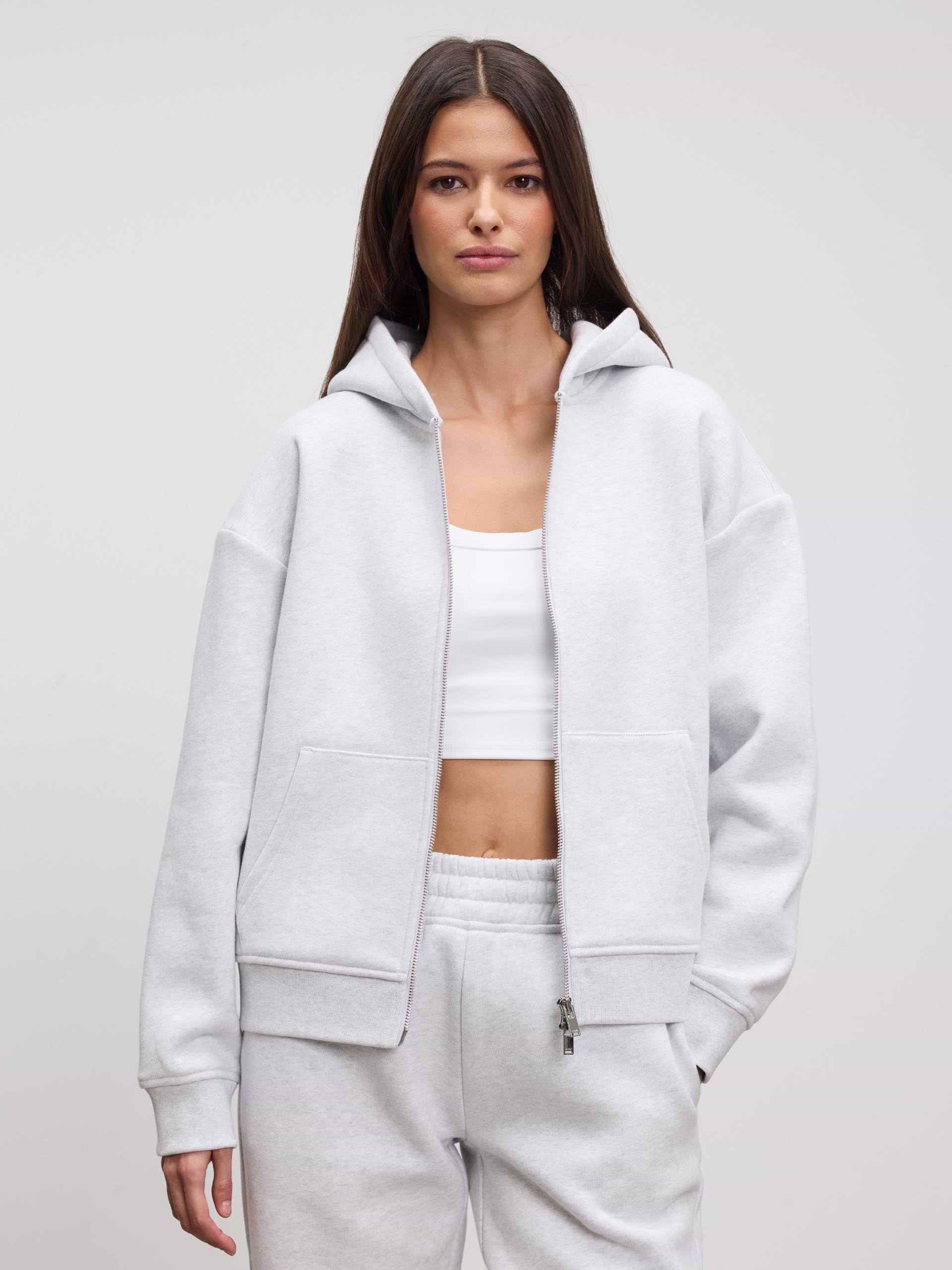 Womens Relaxed Zip Hoodie in Marl Grey