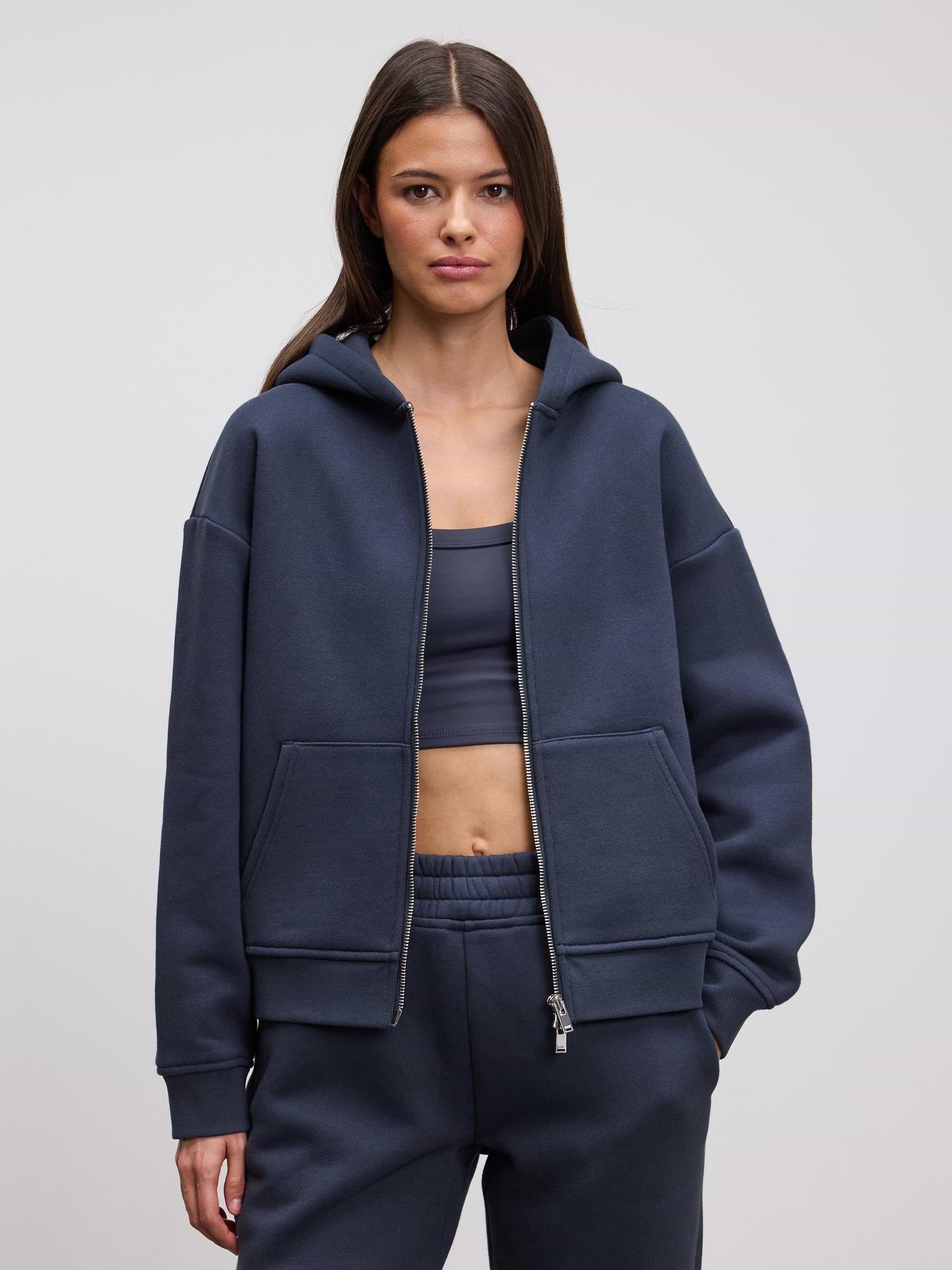 Womens Relaxed Zip Hoodie in Slate Blue