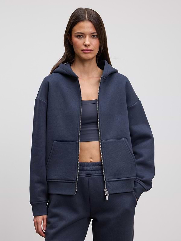 Womens Relaxed Zip Hoodie in Slate Blue
