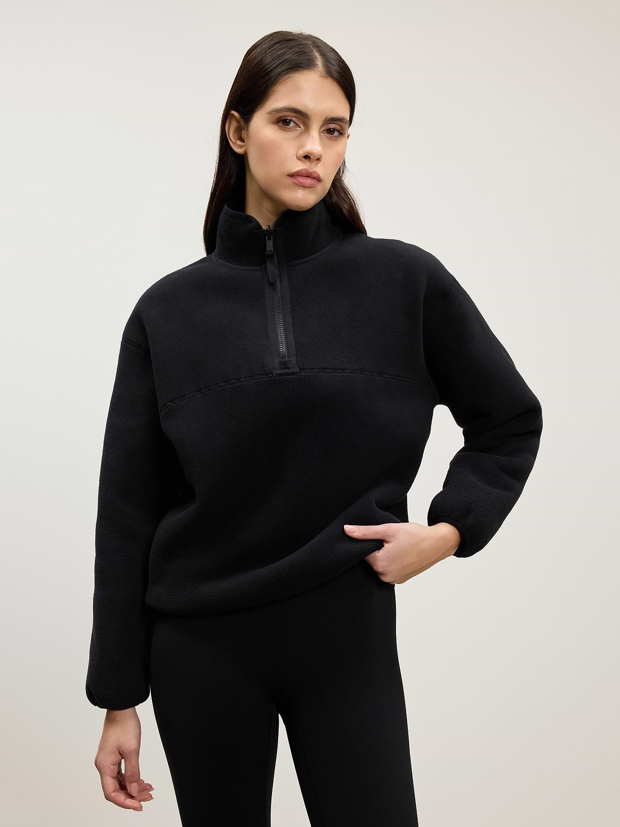 Womens Reversible Sherpa Fleece Half Zip in Black | ARNE US