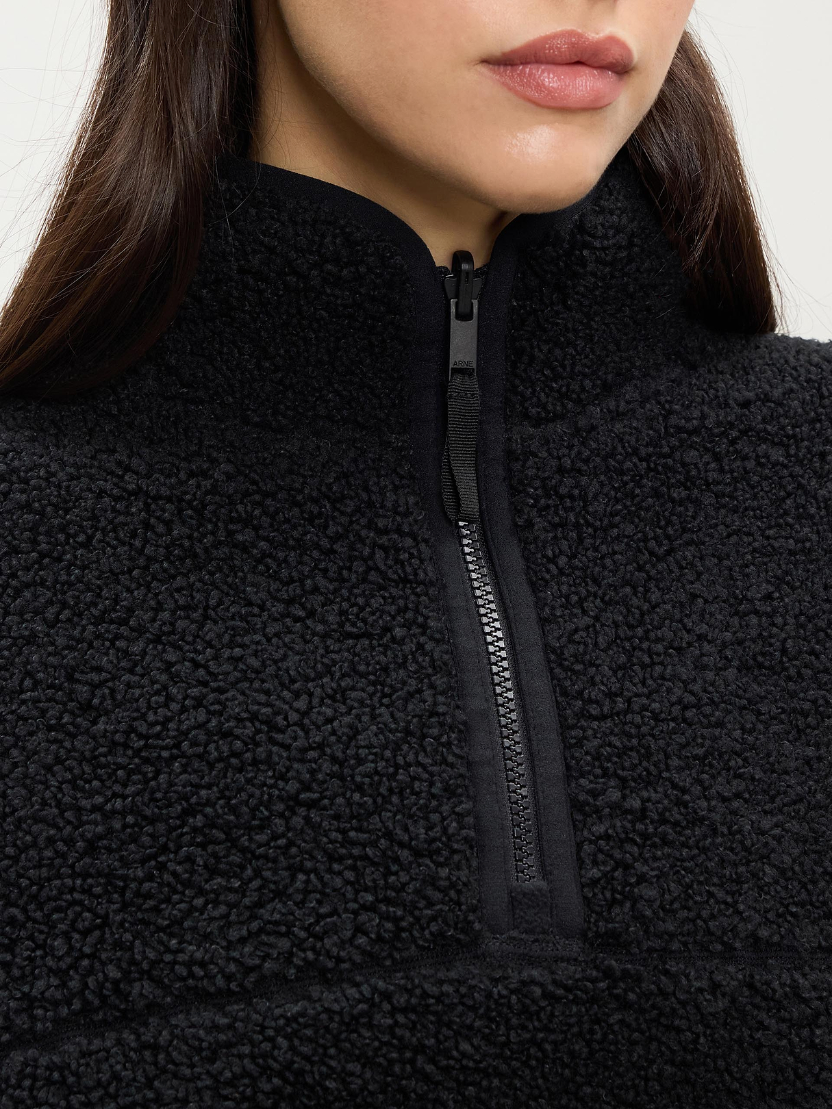 Womens Reversible Sherpa Fleece Half Zip in Black | ARNE US