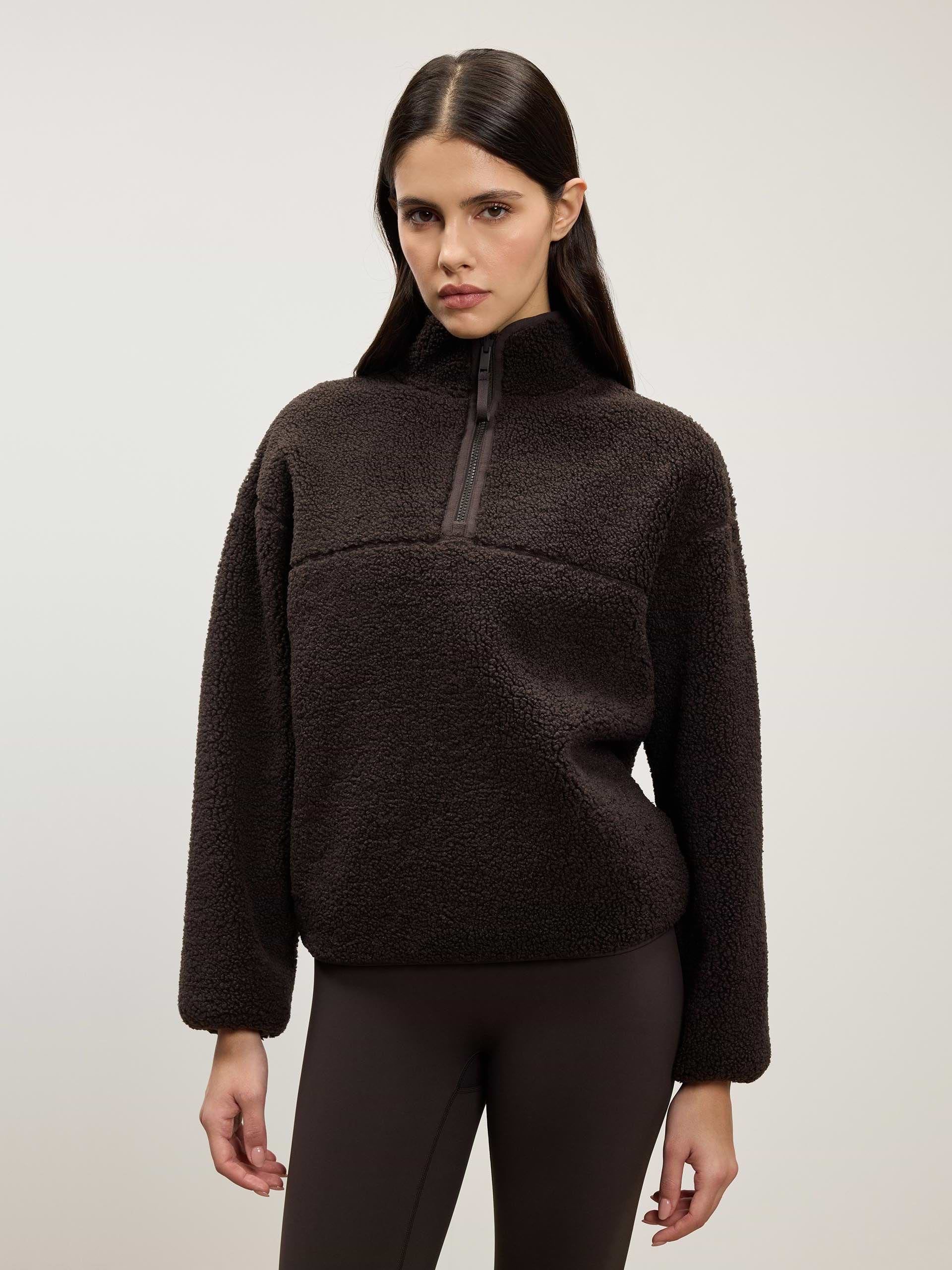 Womens Reversible Sherpa Fleece Half Zip in Brown