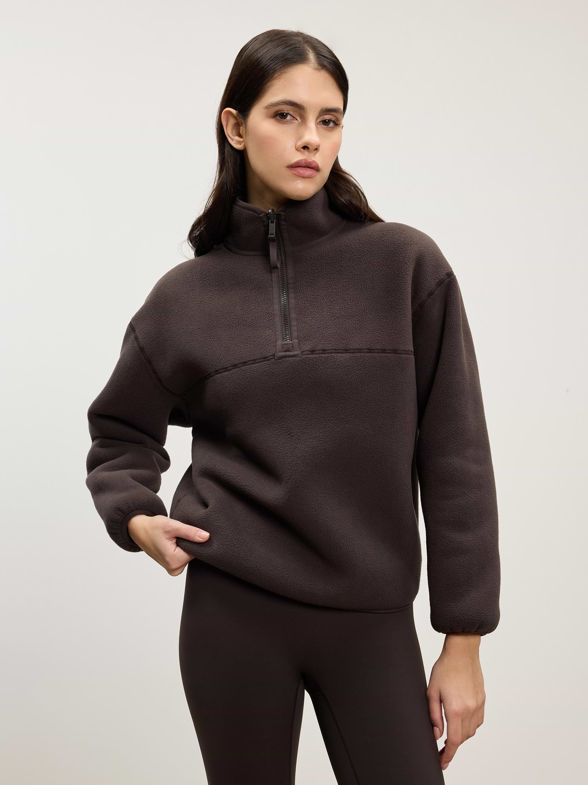 Womens Reversible Sherpa Fleece Half Zip in Brown