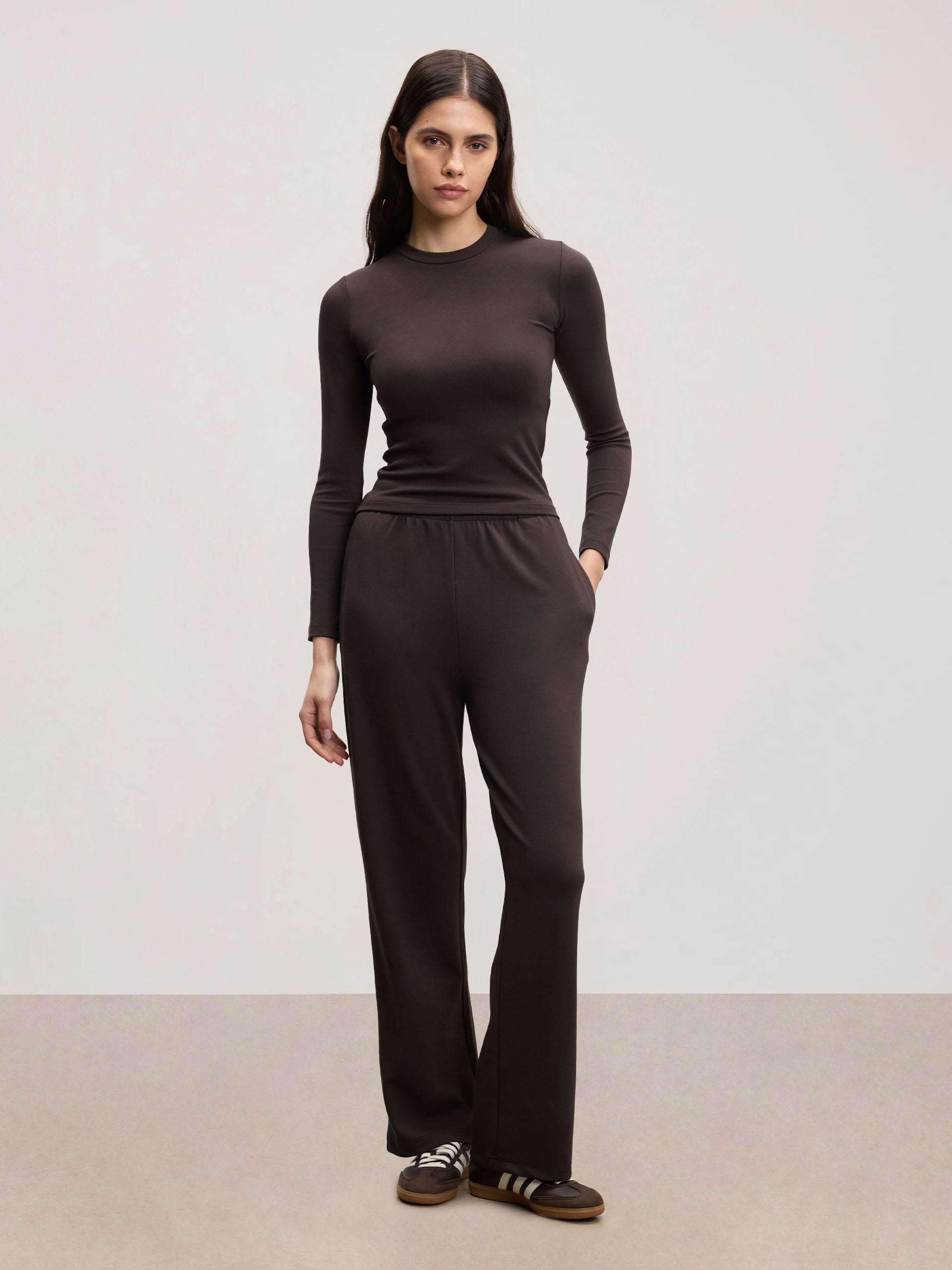 Womens Soft Interlock Jogger in Brown