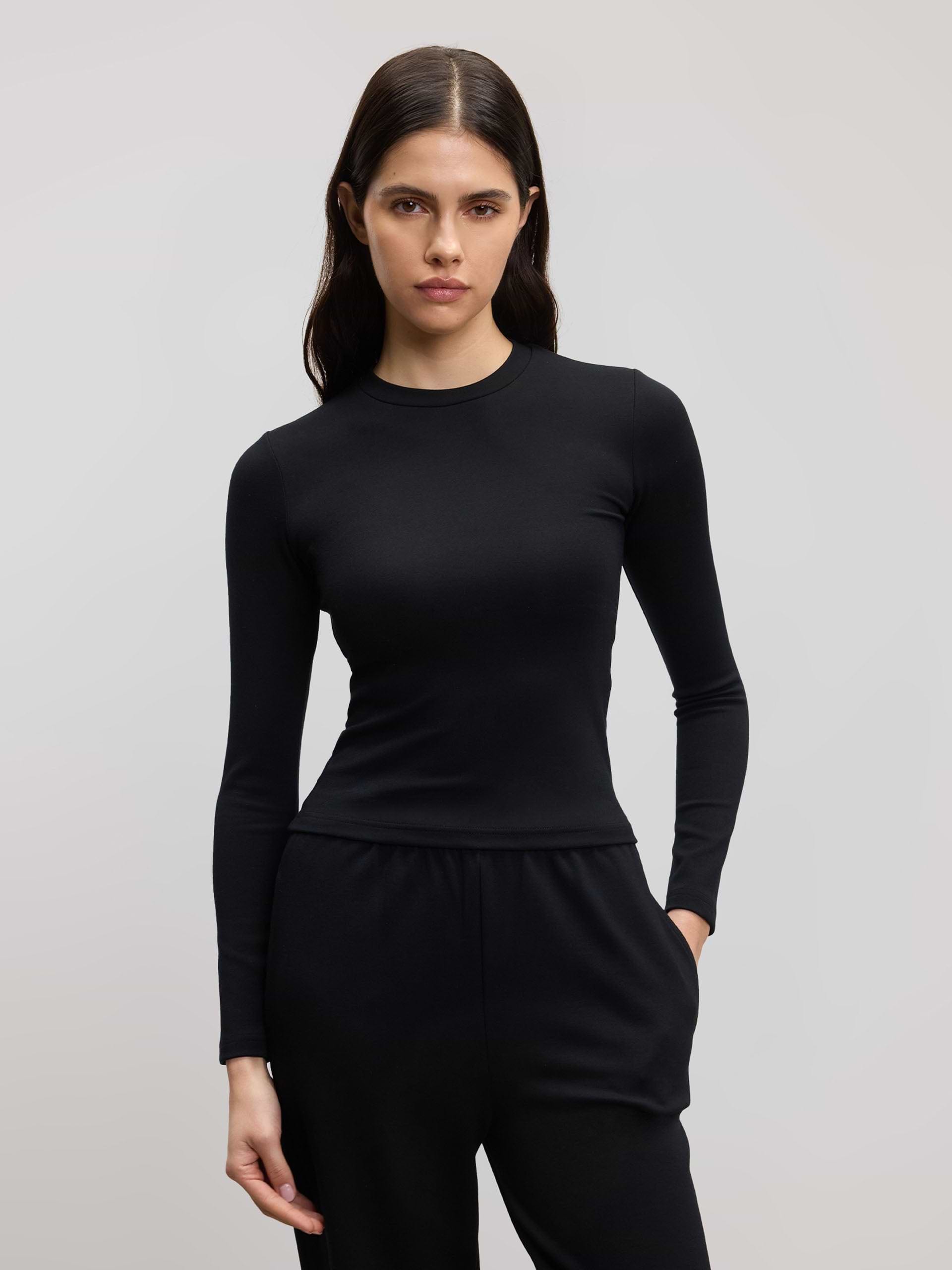 Womens Soft Interlock Long Sleeve Top in Black