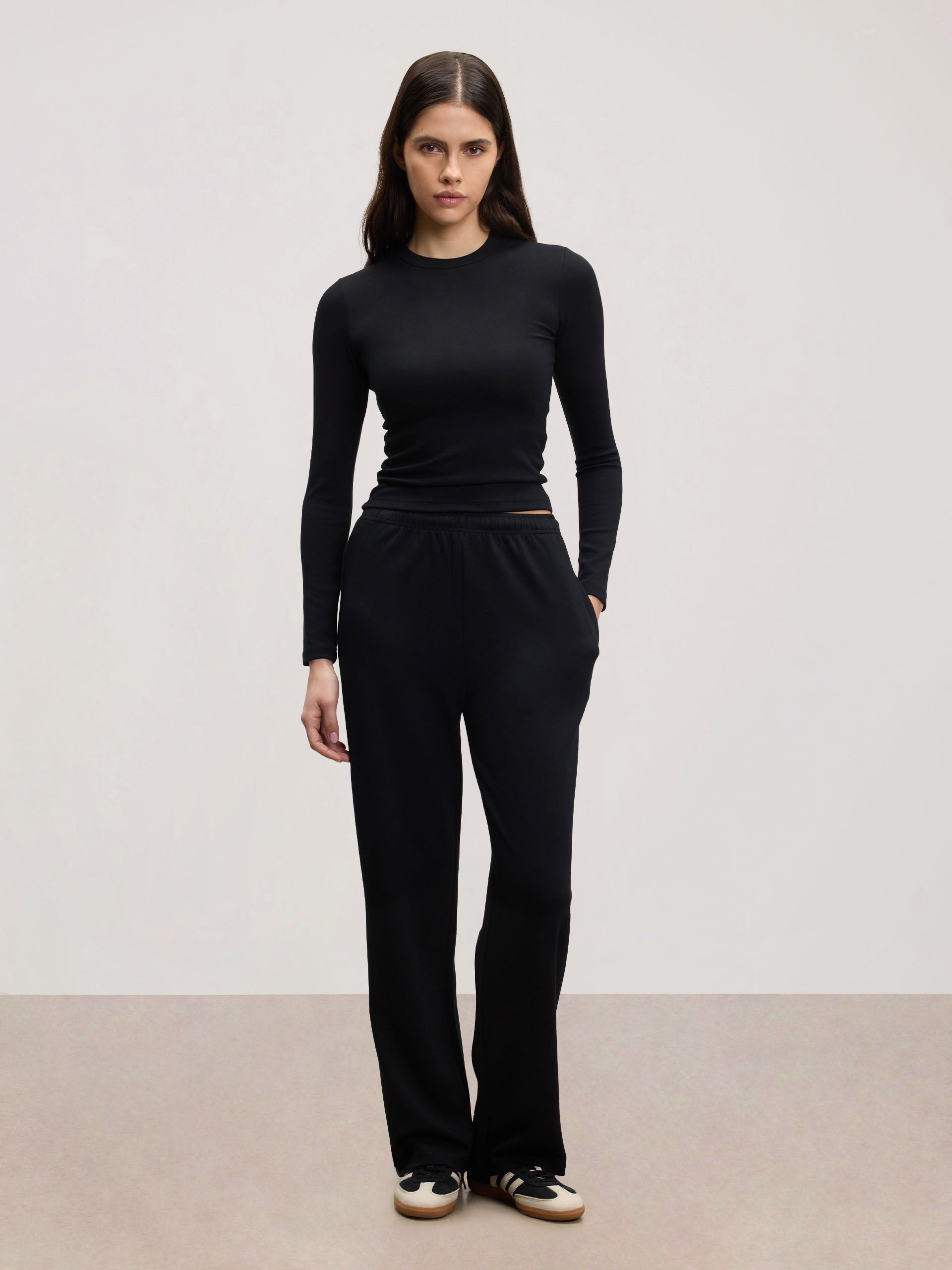 Womens Soft Interlock Long Sleeve Top in Black