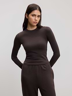 Womens Soft Interlock Long Sleeve Top in Brown
