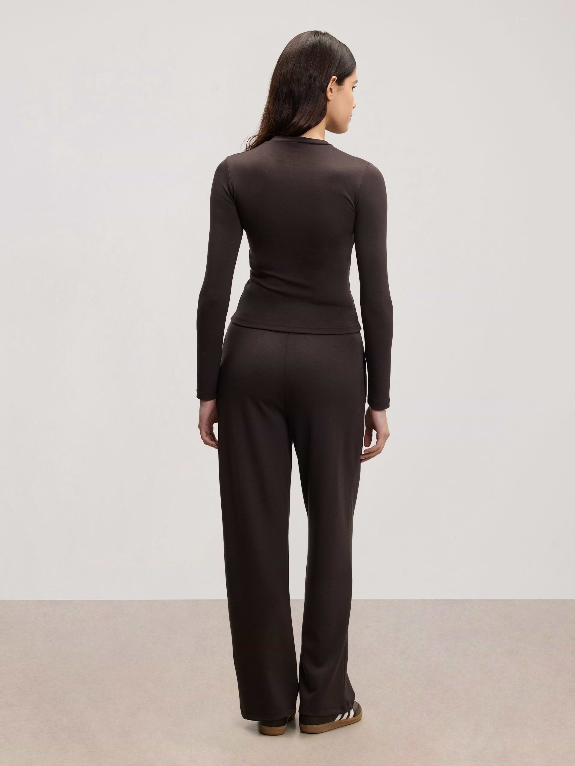 Womens Soft Interlock Long Sleeve Top in Brown