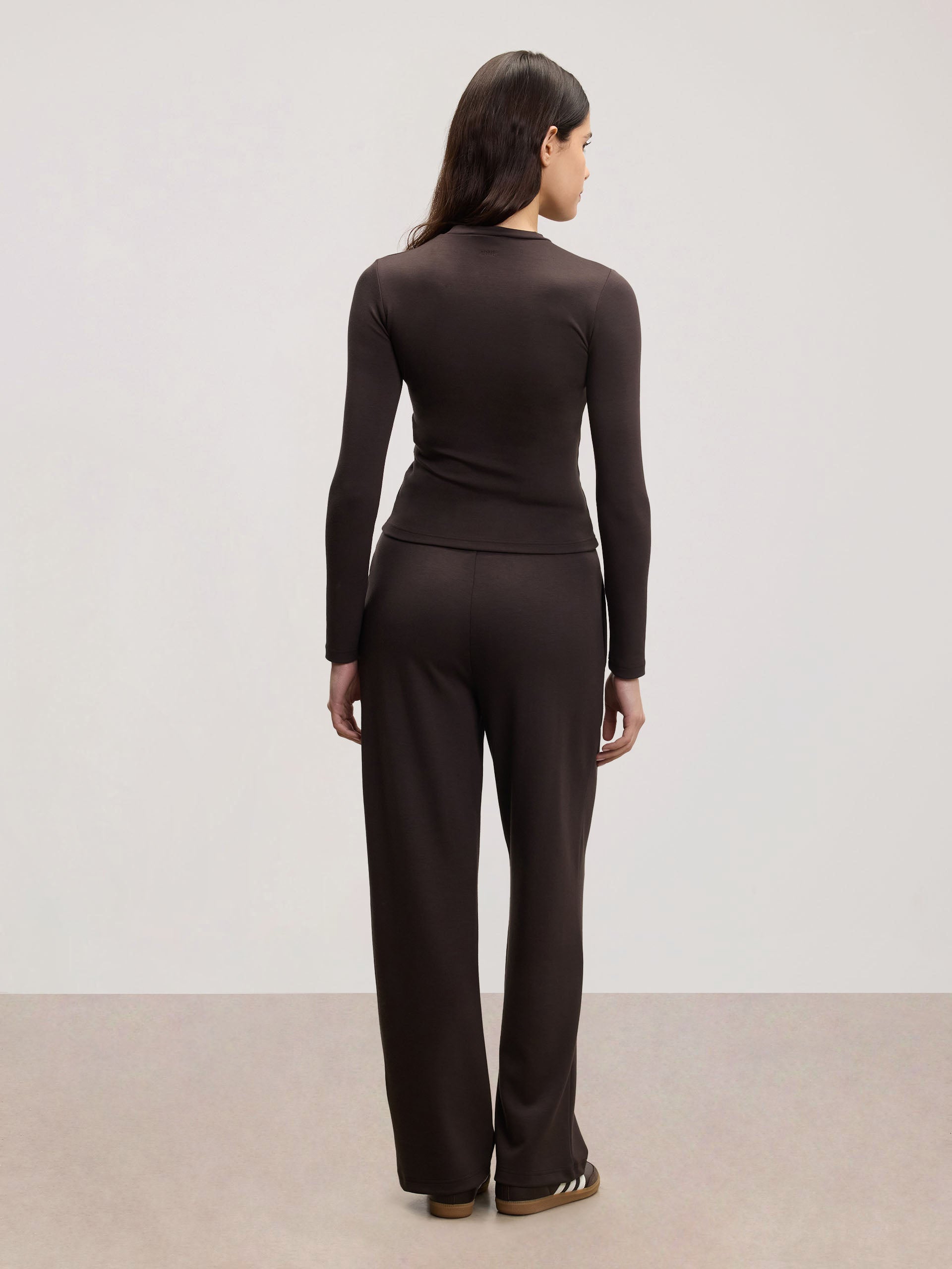 Womens Soft Interlock Long Sleeve Top in Brown