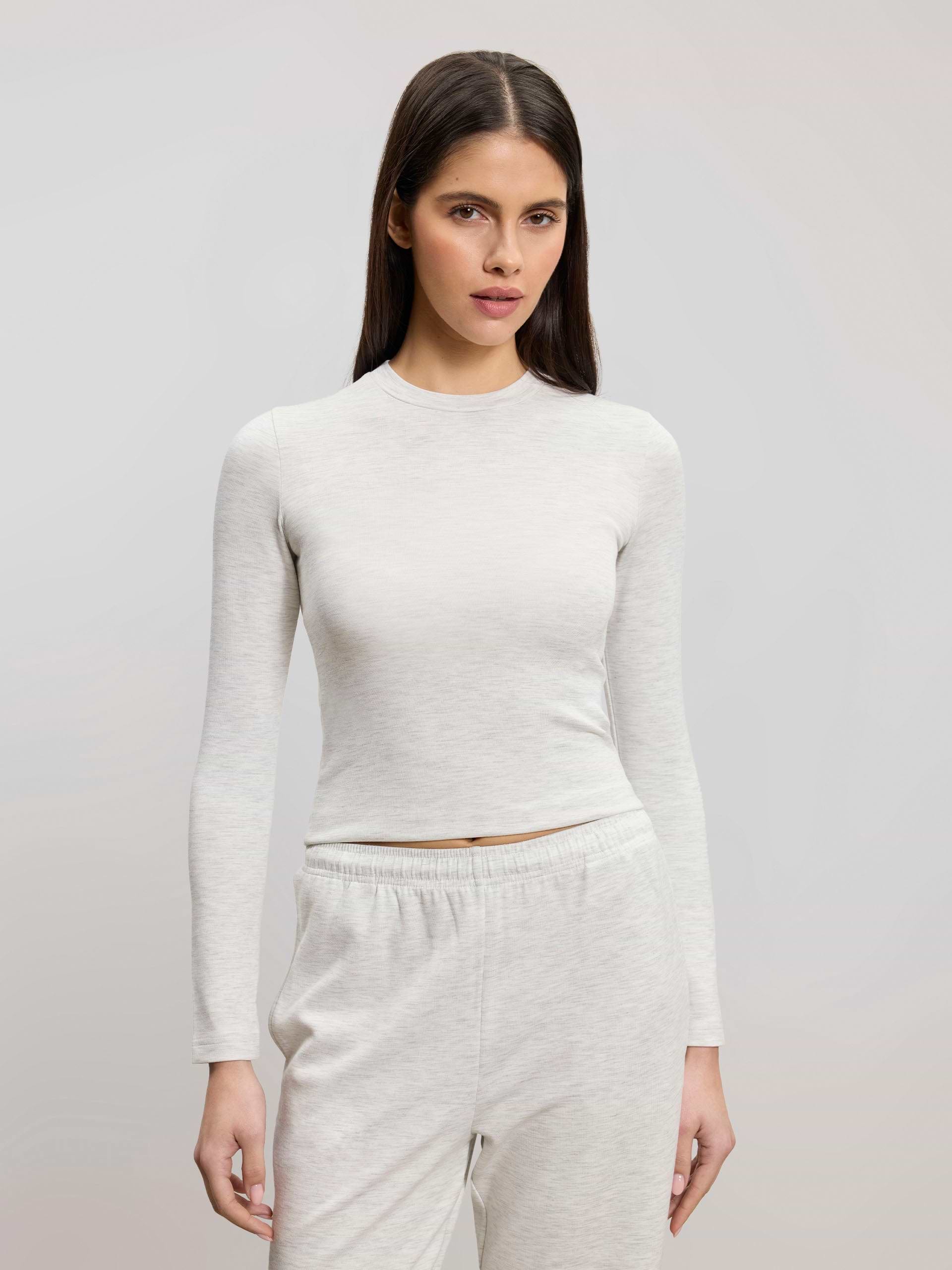 Womens Soft Interlock Long Sleeve Top in Marl Grey