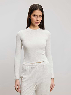Womens Soft Interlock Long Sleeve Top in Marl Grey