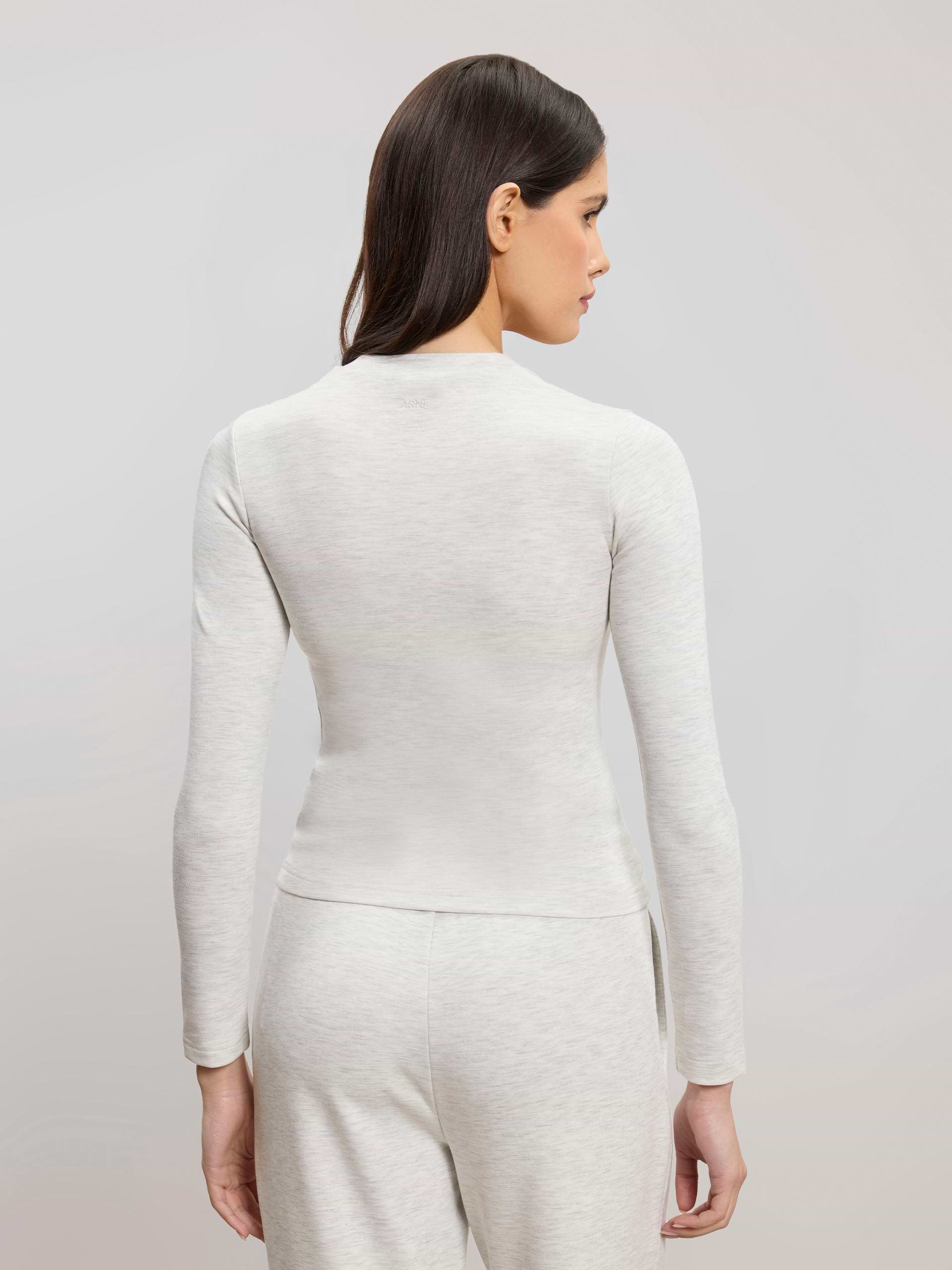 Womens Soft Interlock Long Sleeve Top in Marl Grey