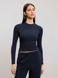 Womens Soft Interlock Long Sleeve Top in Navy