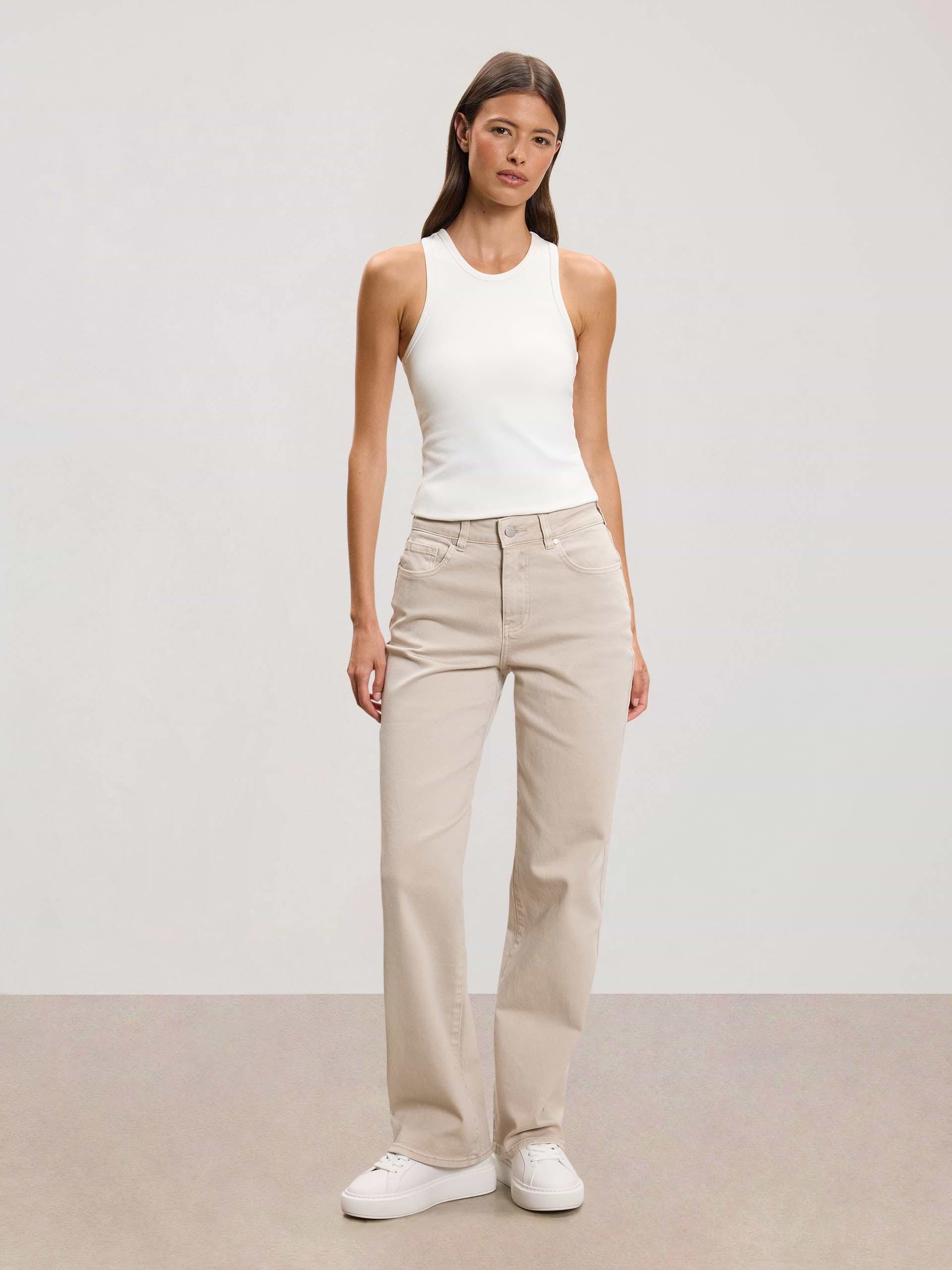Womens Straight Leg Denim Jeans in Beige
