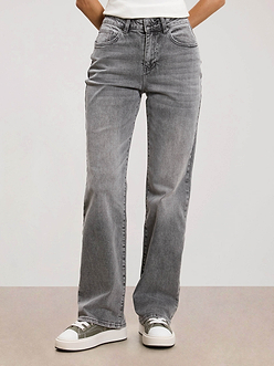 Womens Straight Leg Denim Jeans in Grey Wash