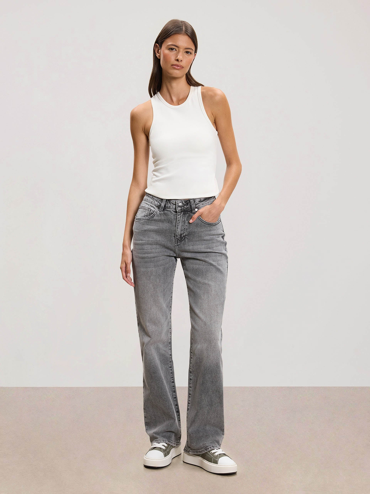 Womens Straight Leg Denim Jeans in Grey Wash | ARNE US