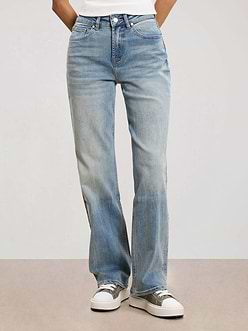 Womens Straight Leg Denim Jeans in Mid Blue