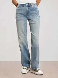 Womens Straight Leg Denim Jeans in Mid Blue