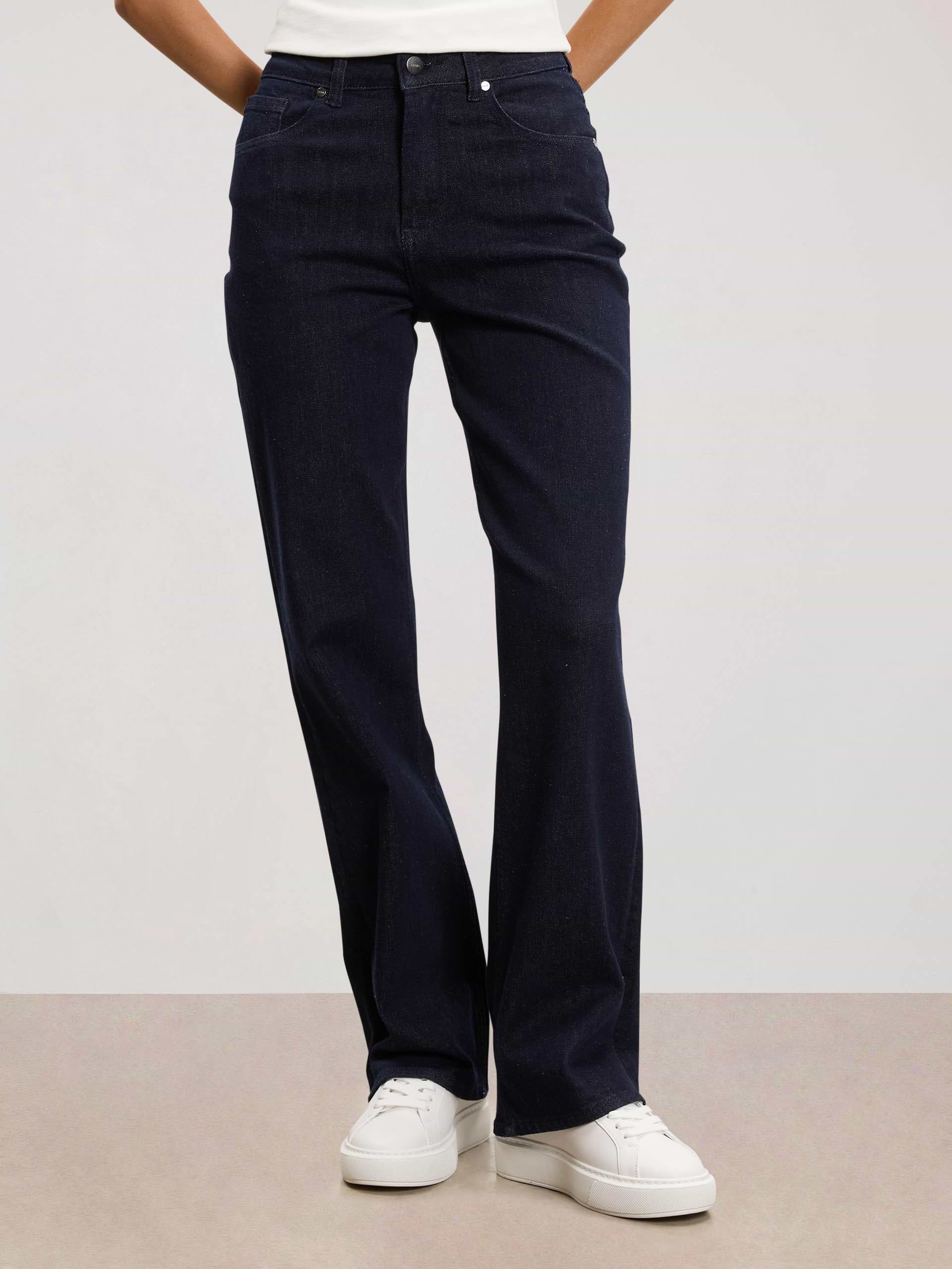Womens Straight Leg Denim Jeans in Solid Dark Blue