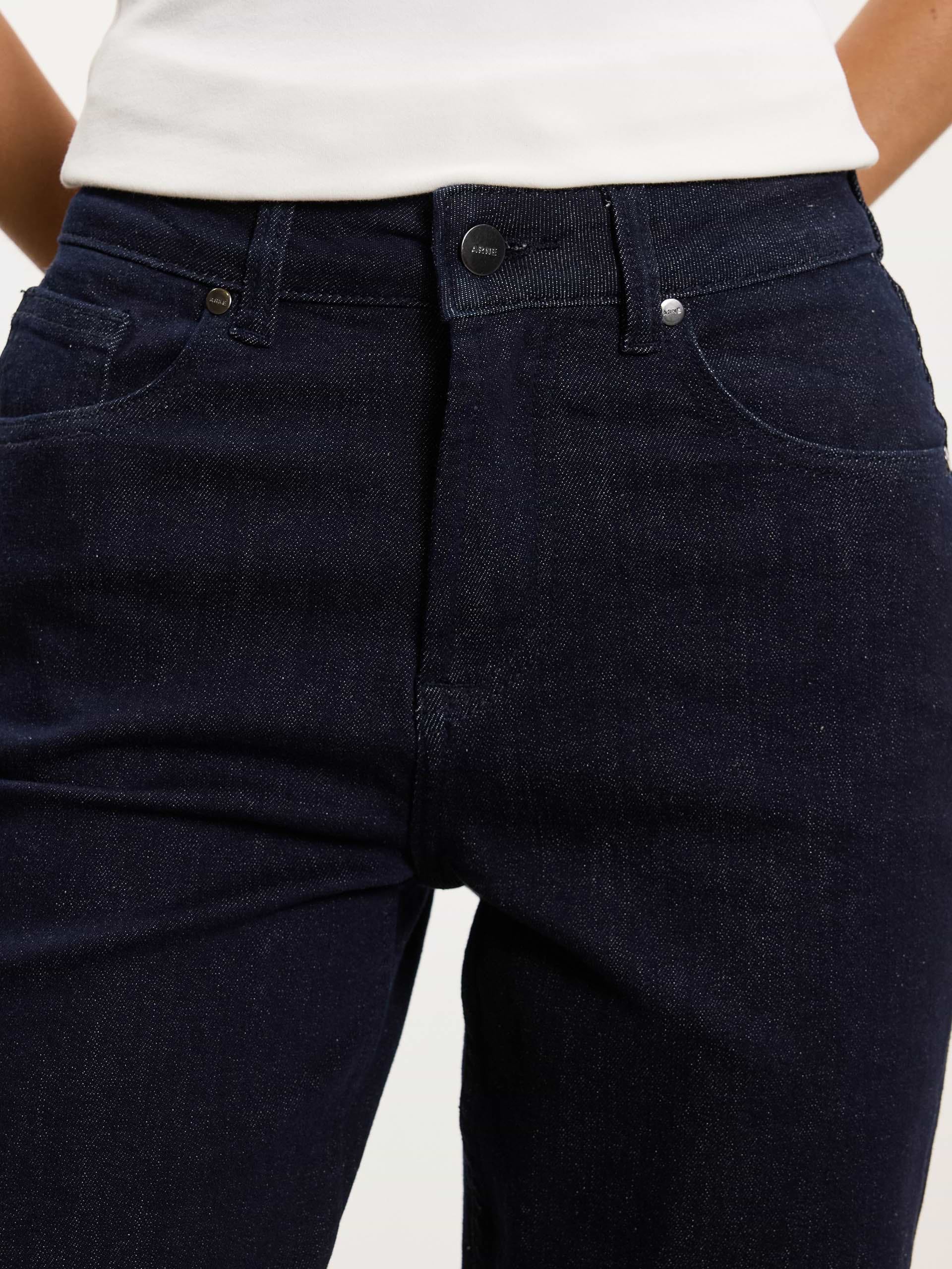 Womens Straight Leg Denim Jeans in Solid Dark Blue