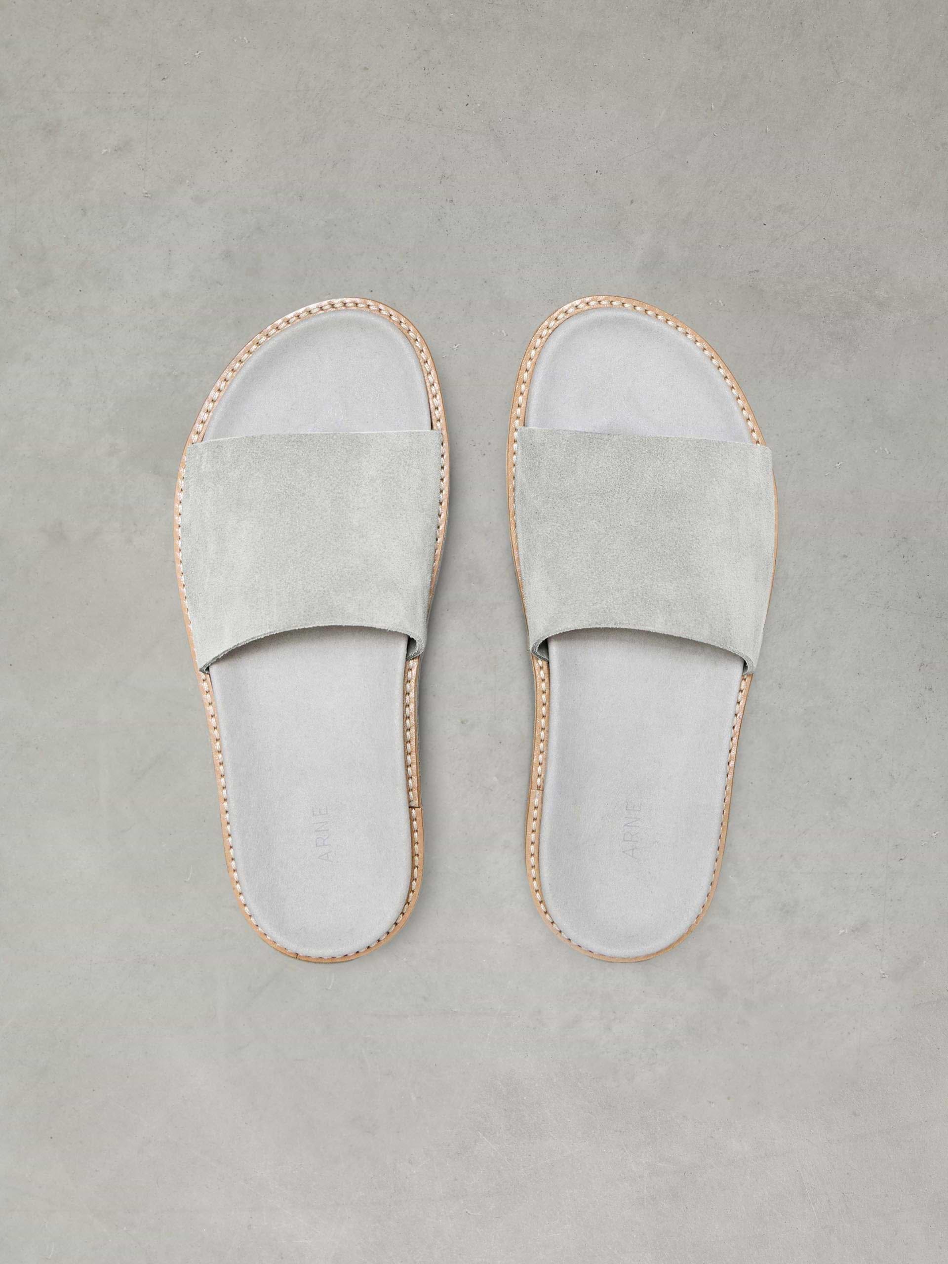 Womens Suede Slides in Grey
