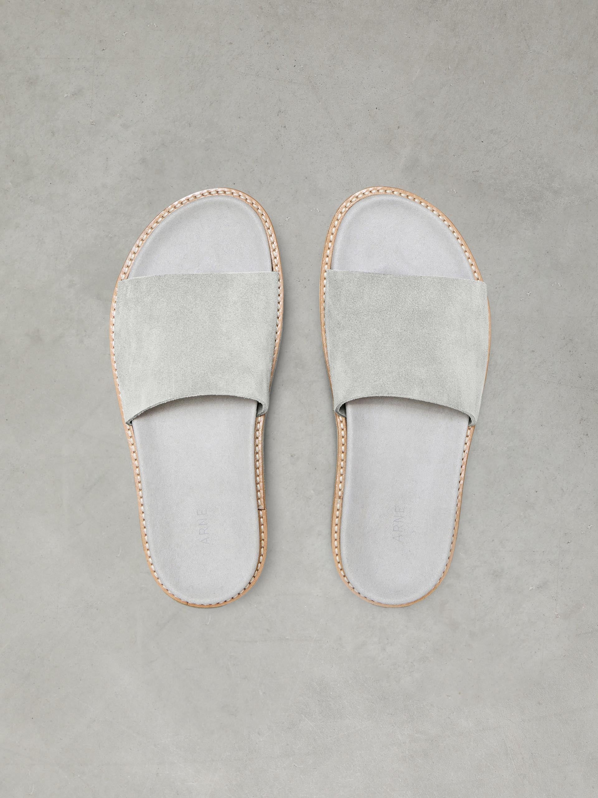 Womens Suede Slides in Grey