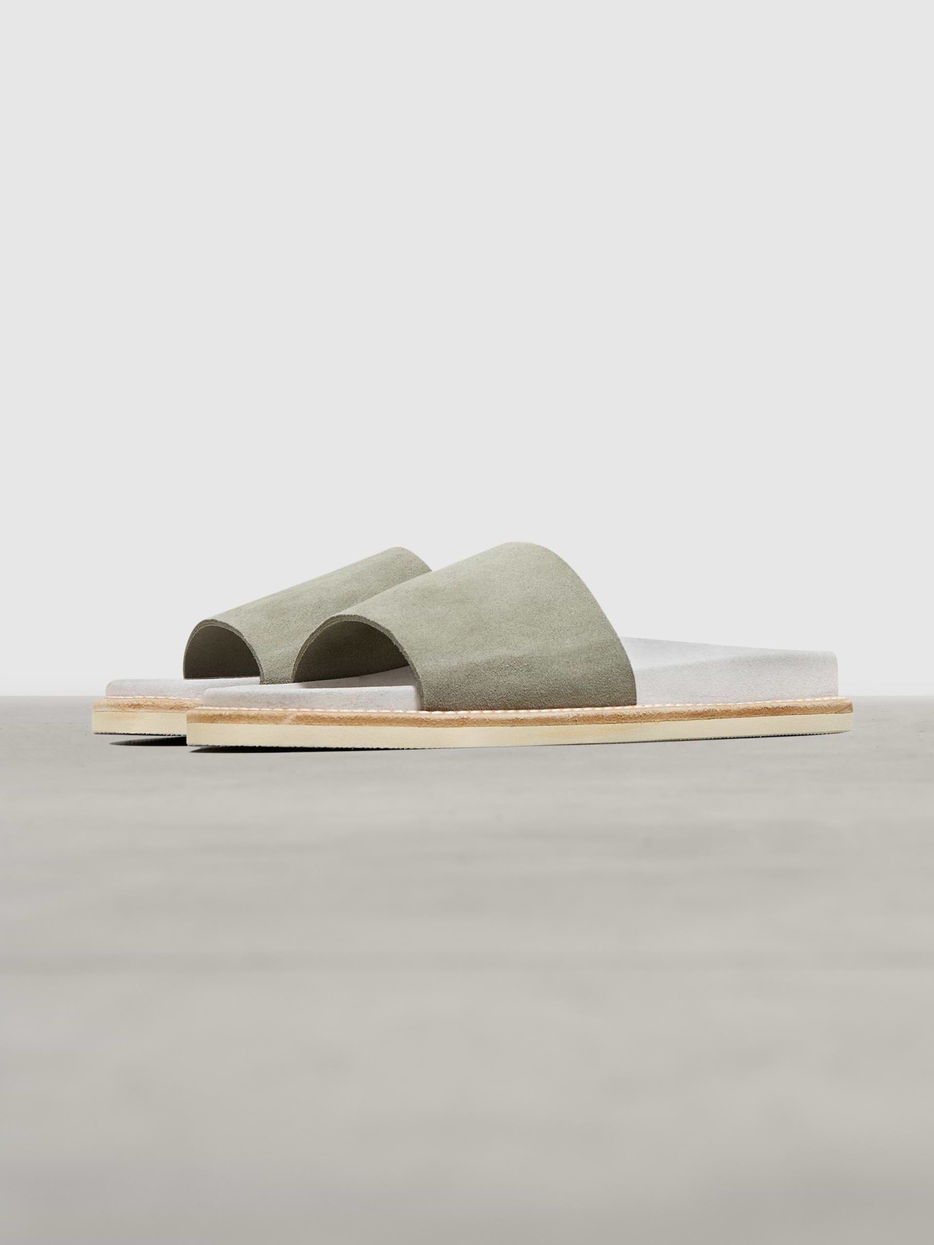 Womens Suede Slides in Olive