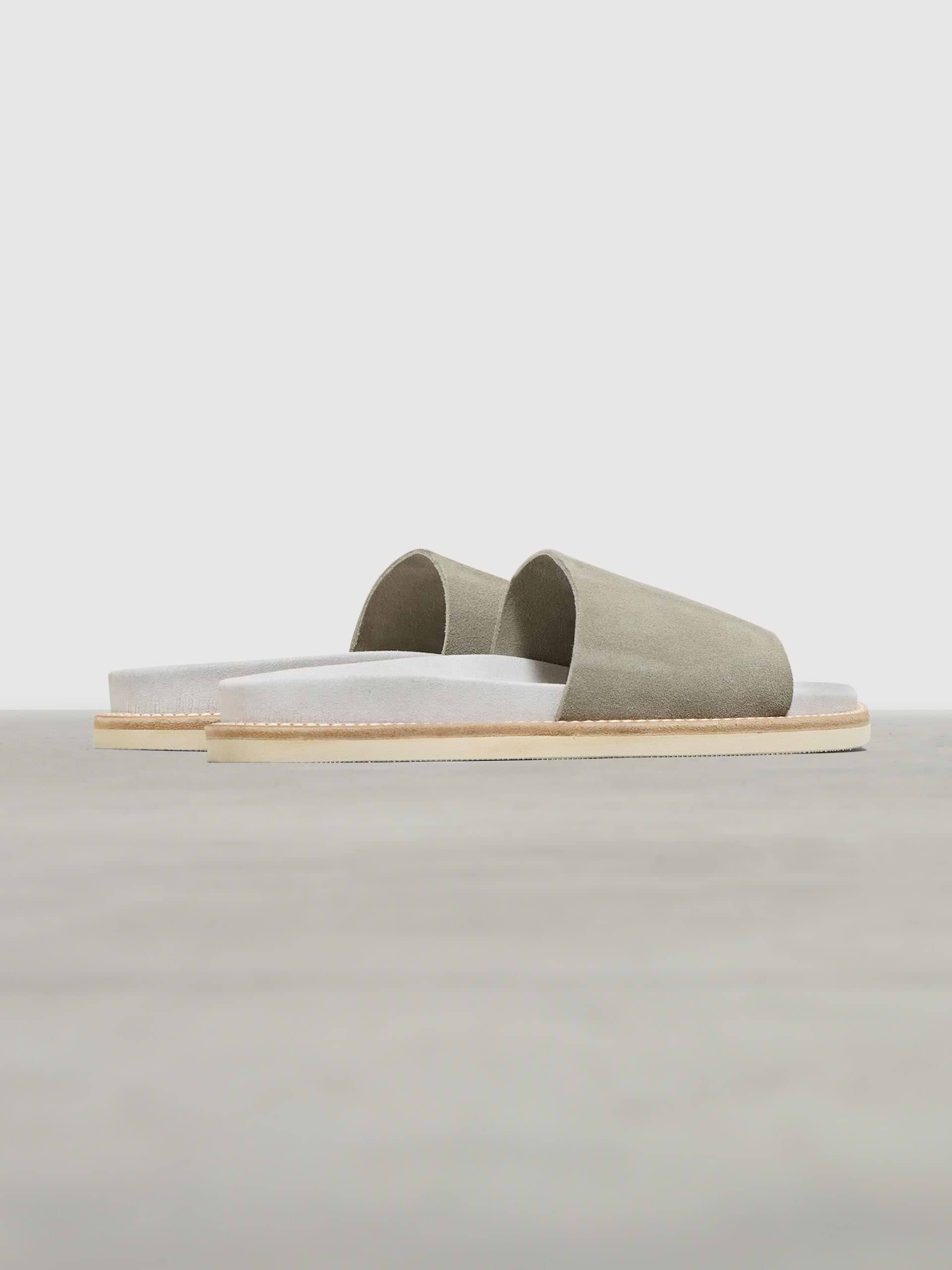 Womens Suede Slides in Olive