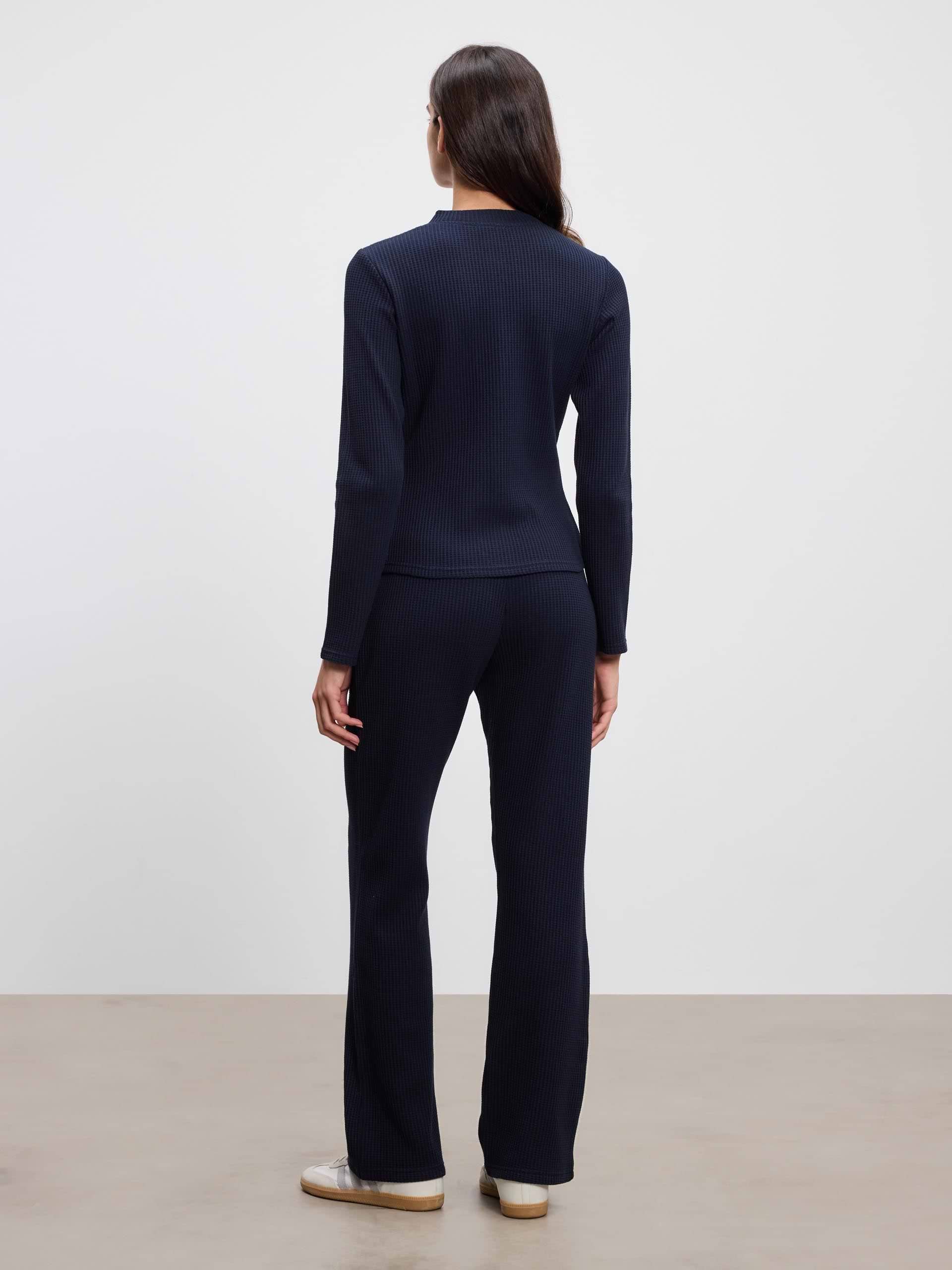 Womens Waffle Button Through Cardigan in Navy
