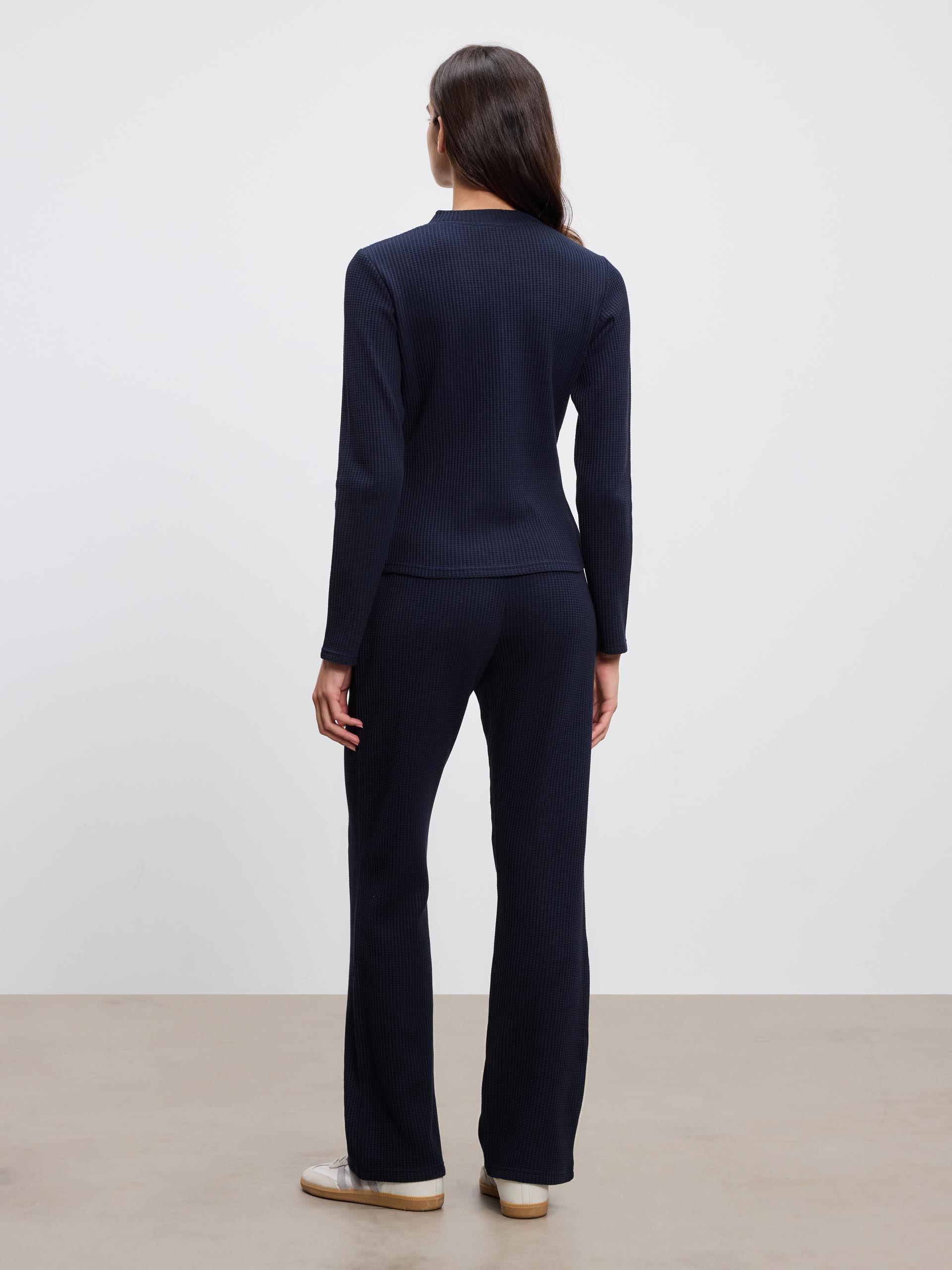 Womens Waffle Button Through Cardigan in Navy
