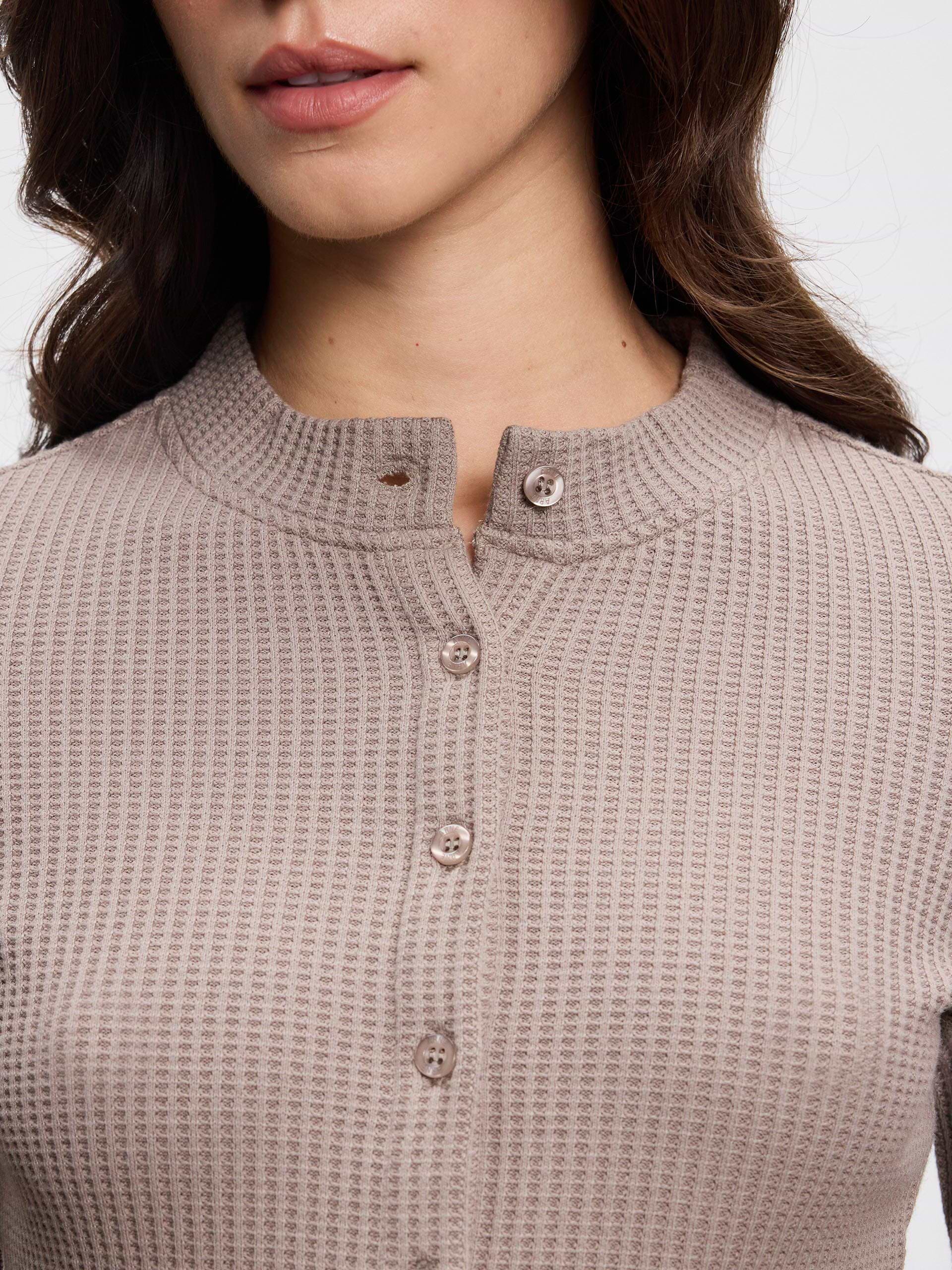 Womens Waffle Button Through Cardigan in Taupe