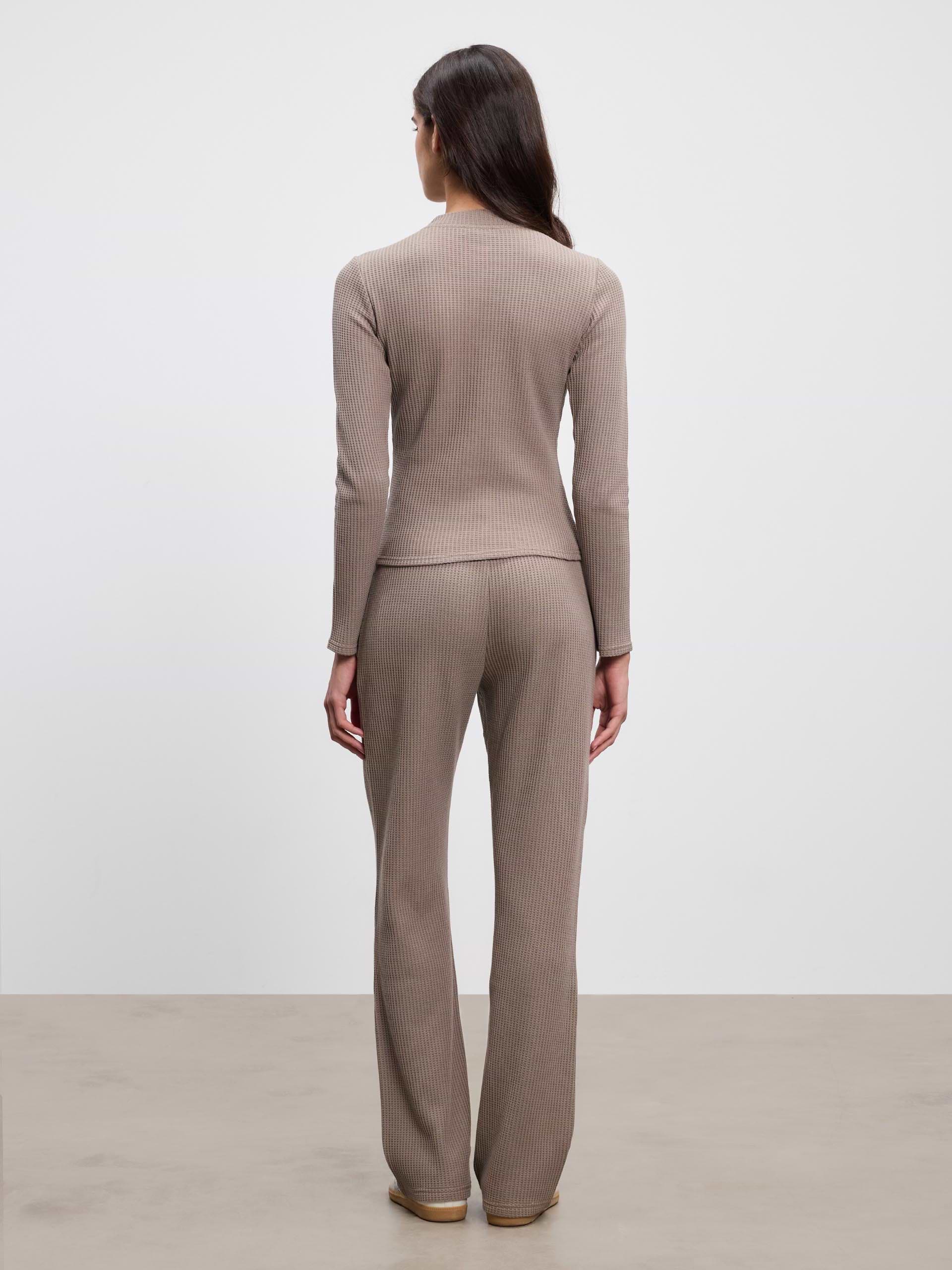Womens Waffle Button Through Cardigan in Taupe