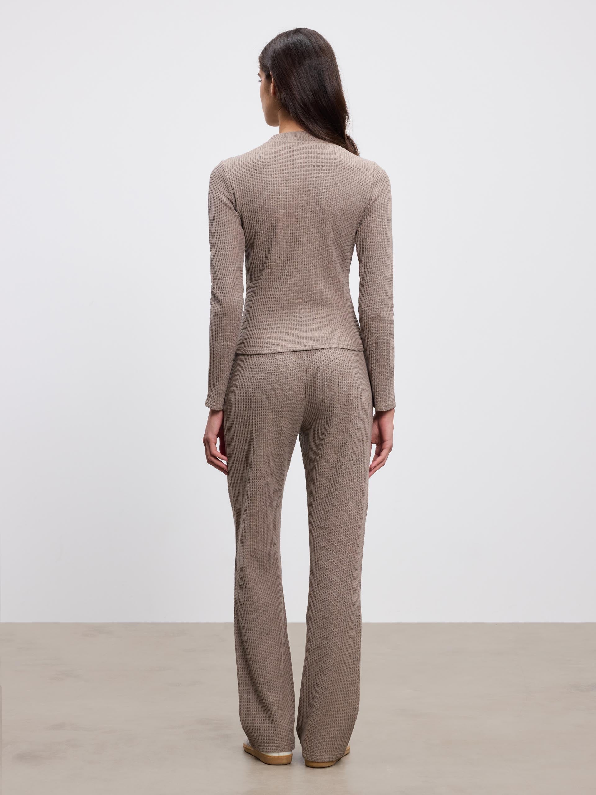 Womens Waffle Button Through Cardigan in Taupe