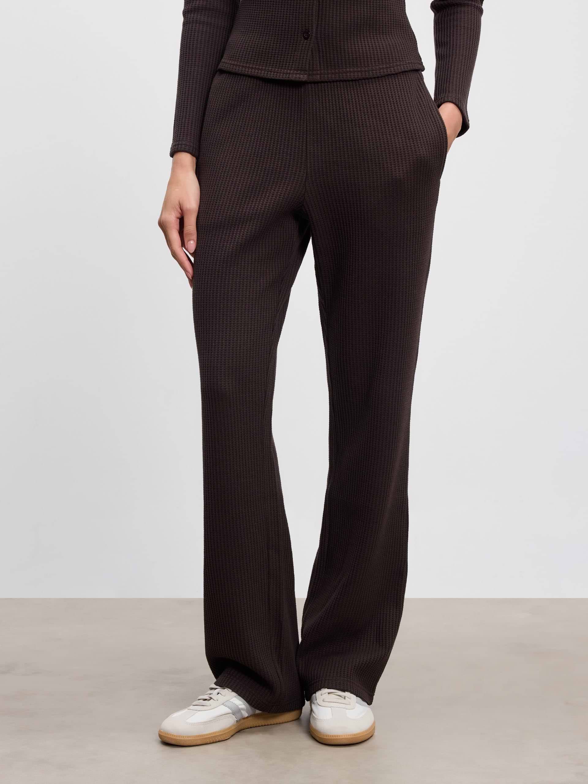 Womens Waffle Straight Leg Trouser in Brown