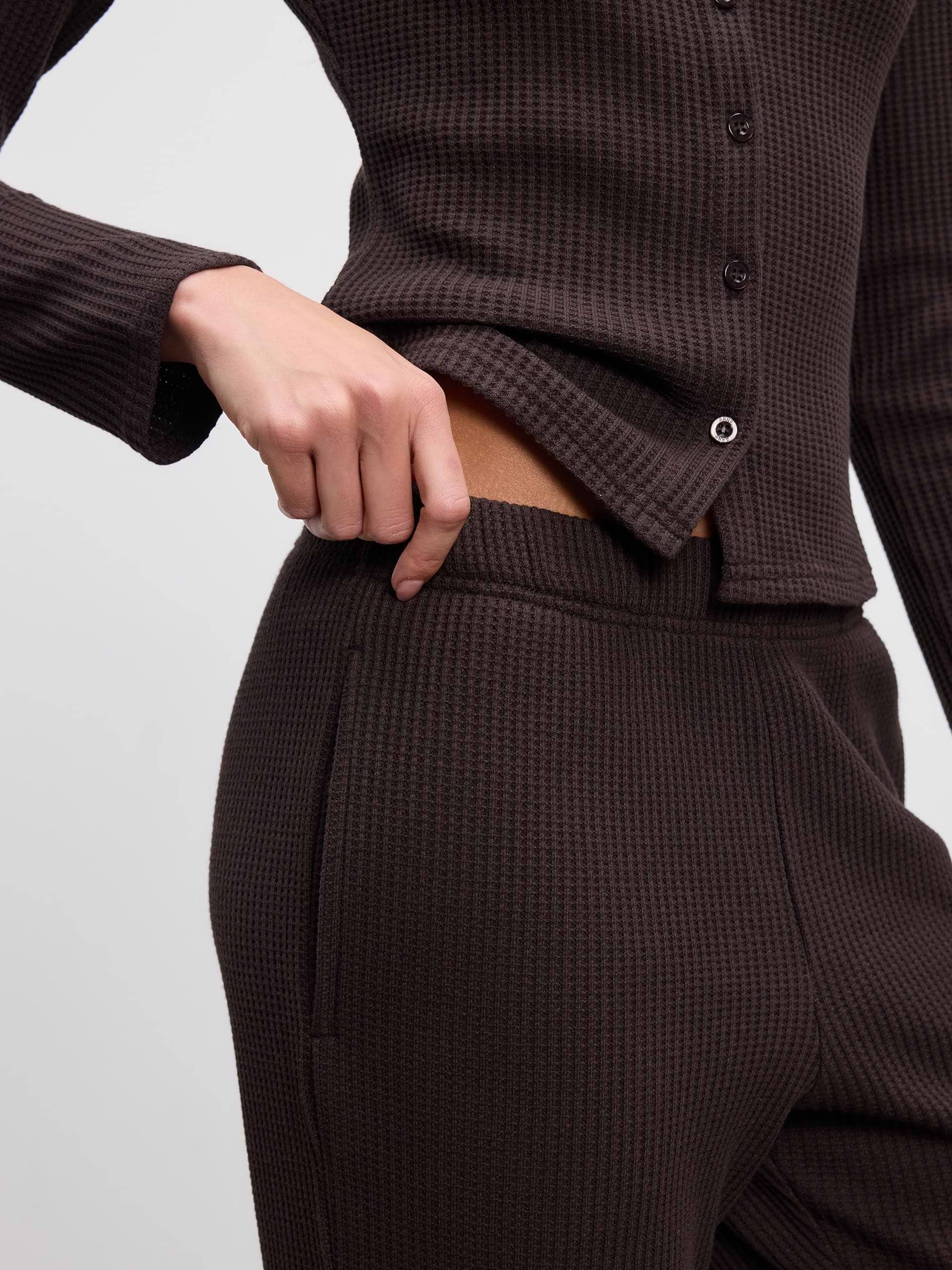 Womens Waffle Straight Leg Trouser in Brown