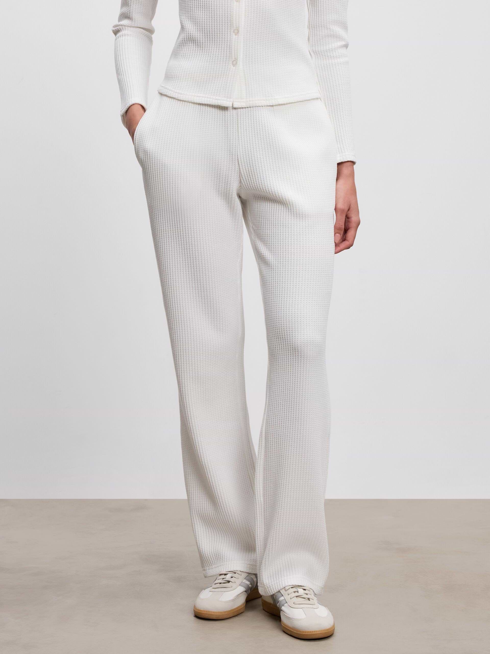 Womens Waffle Straight Leg Trouser in Ecru