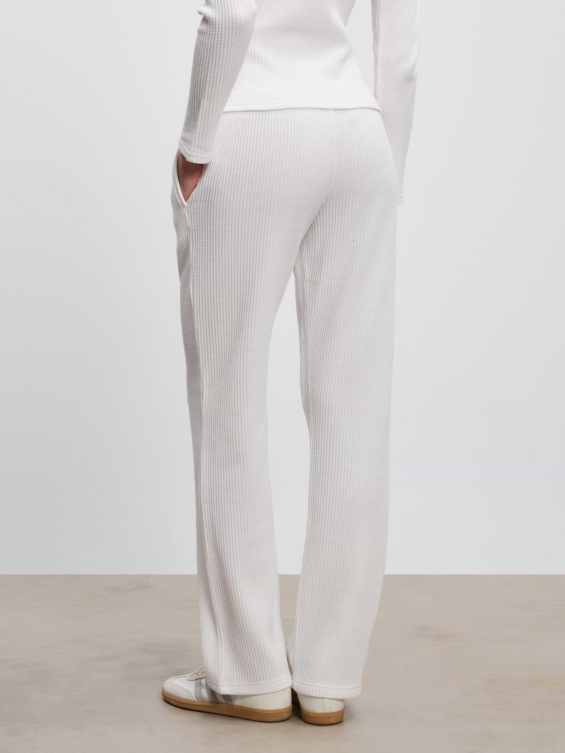 Womens Waffle Straight Leg Trouser in Ecru