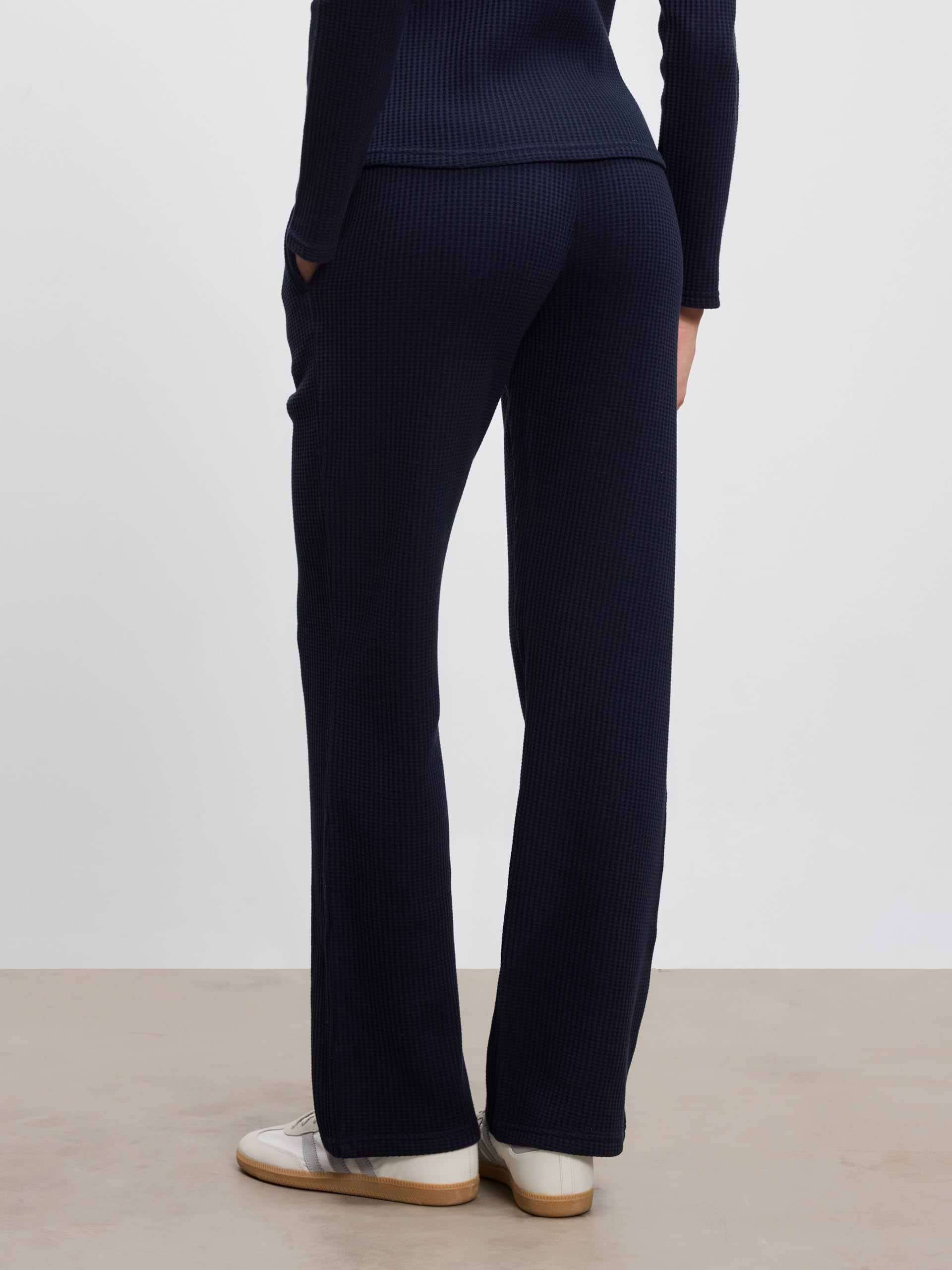 Womens Waffle Straight Leg Trouser in Navy
