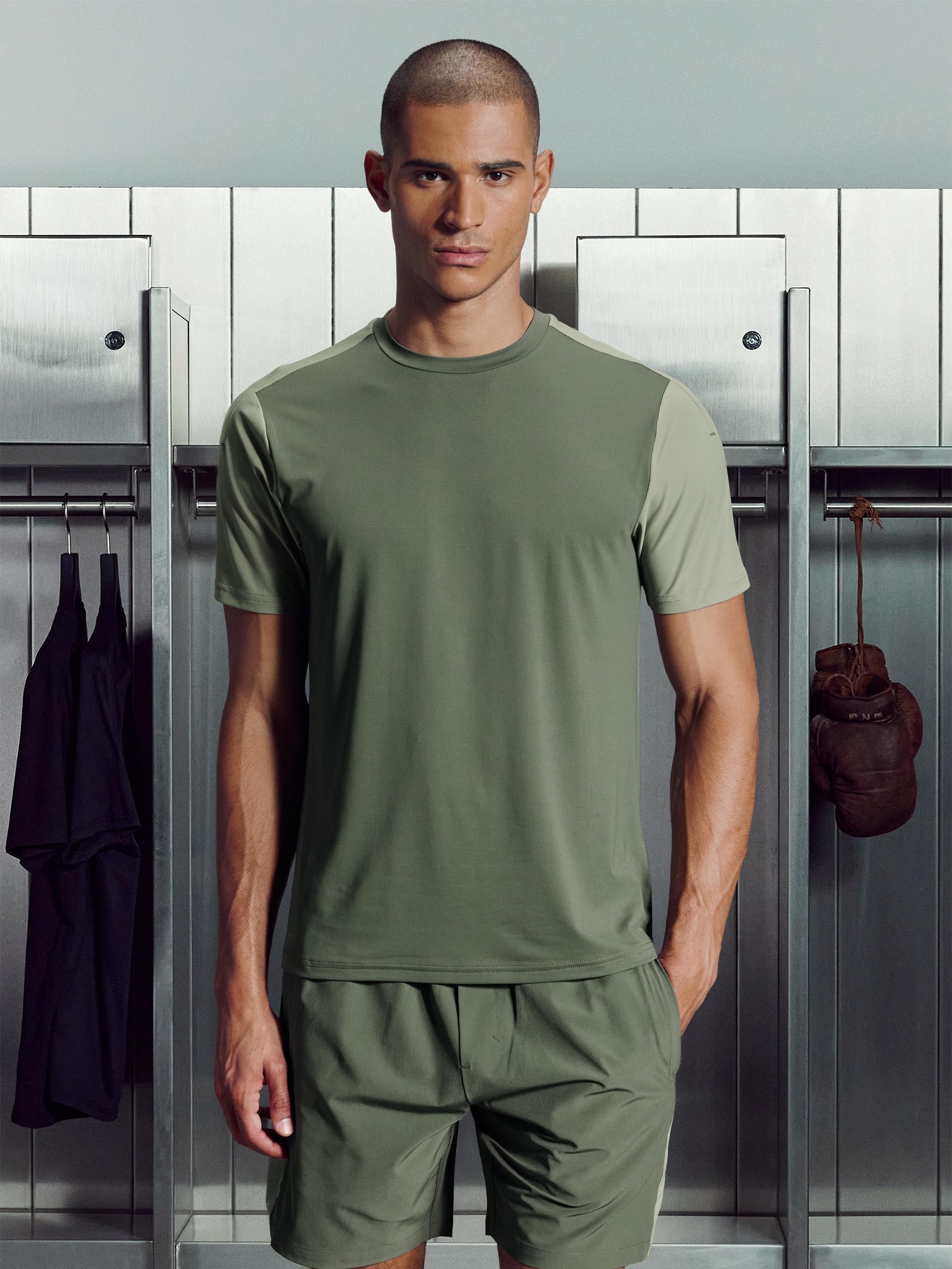 Track Colour Block Active T-Shirt in Sage Light Sage