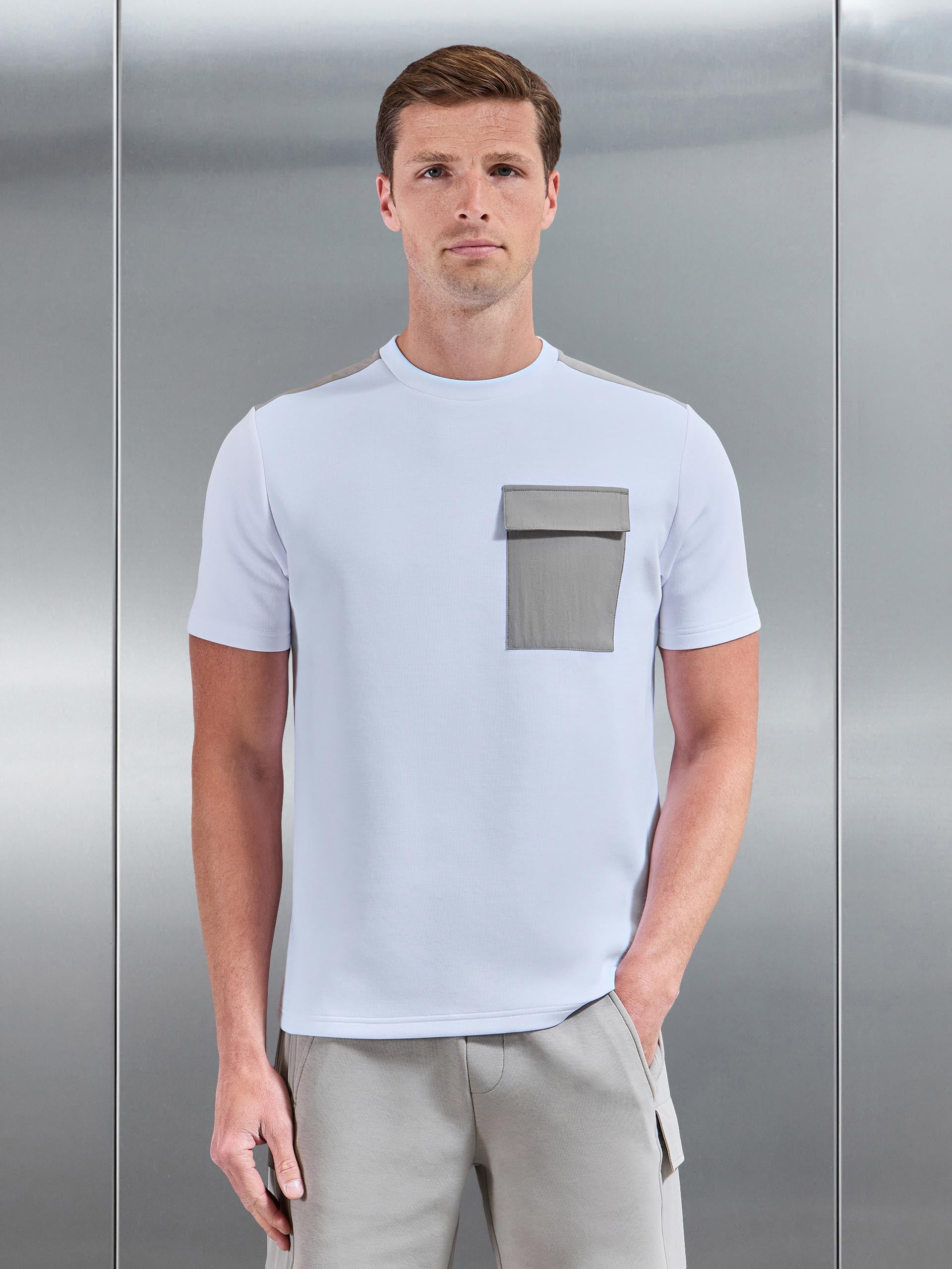 Hybrid Cargo T-Shirt in White Stone
