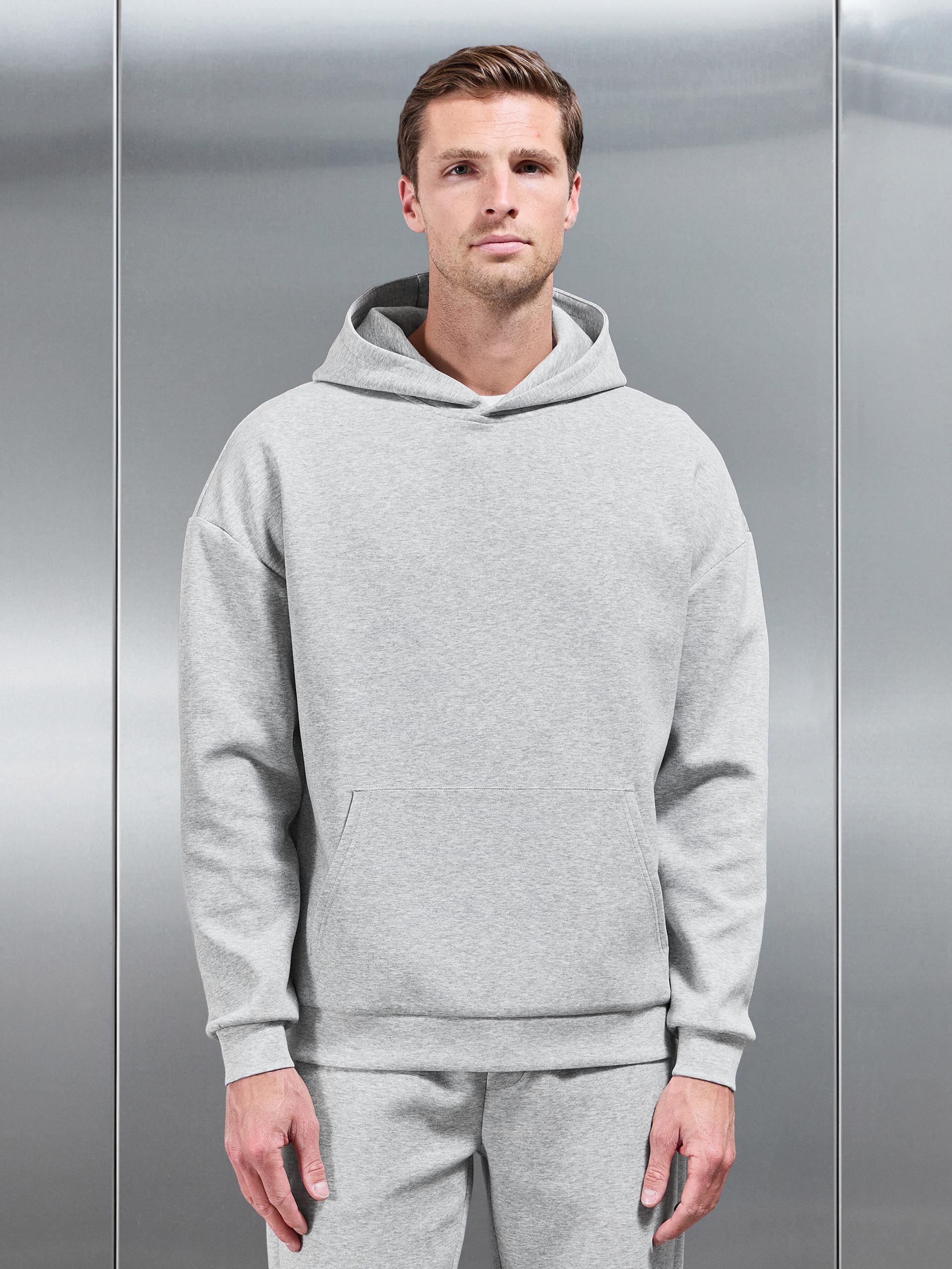 Interlock Jersey Relaxed Fit Hoodie in Marl Grey