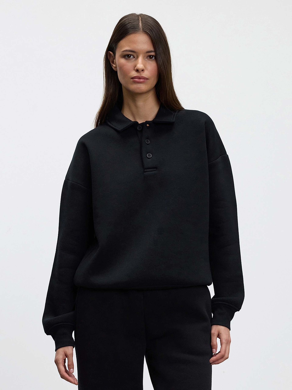 Womens Neoprene Long Sleeve Polo Shirt in Black | ARNE UK