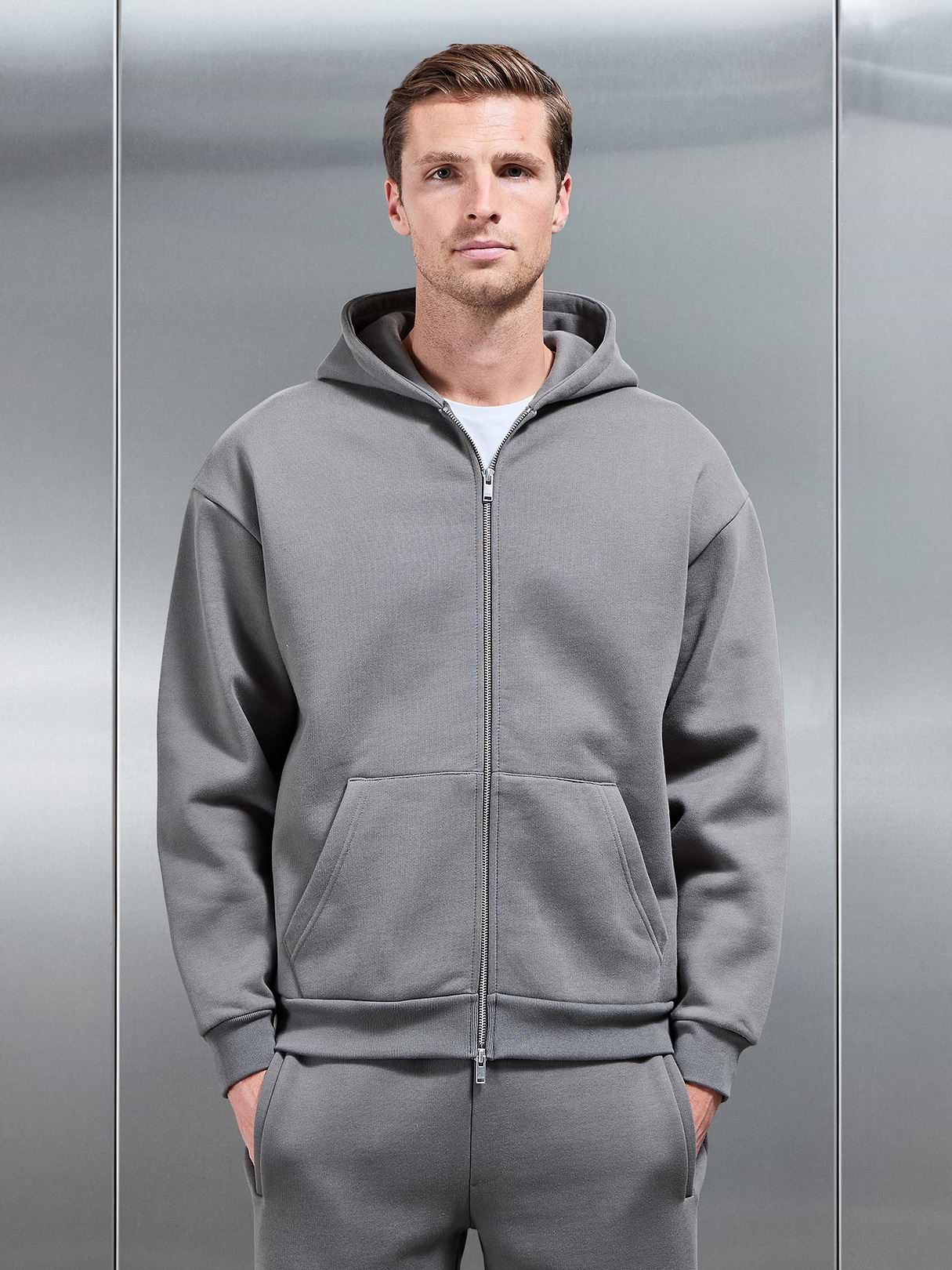 Relaxed Zip Through Hoodie in Grey | ARNE UK