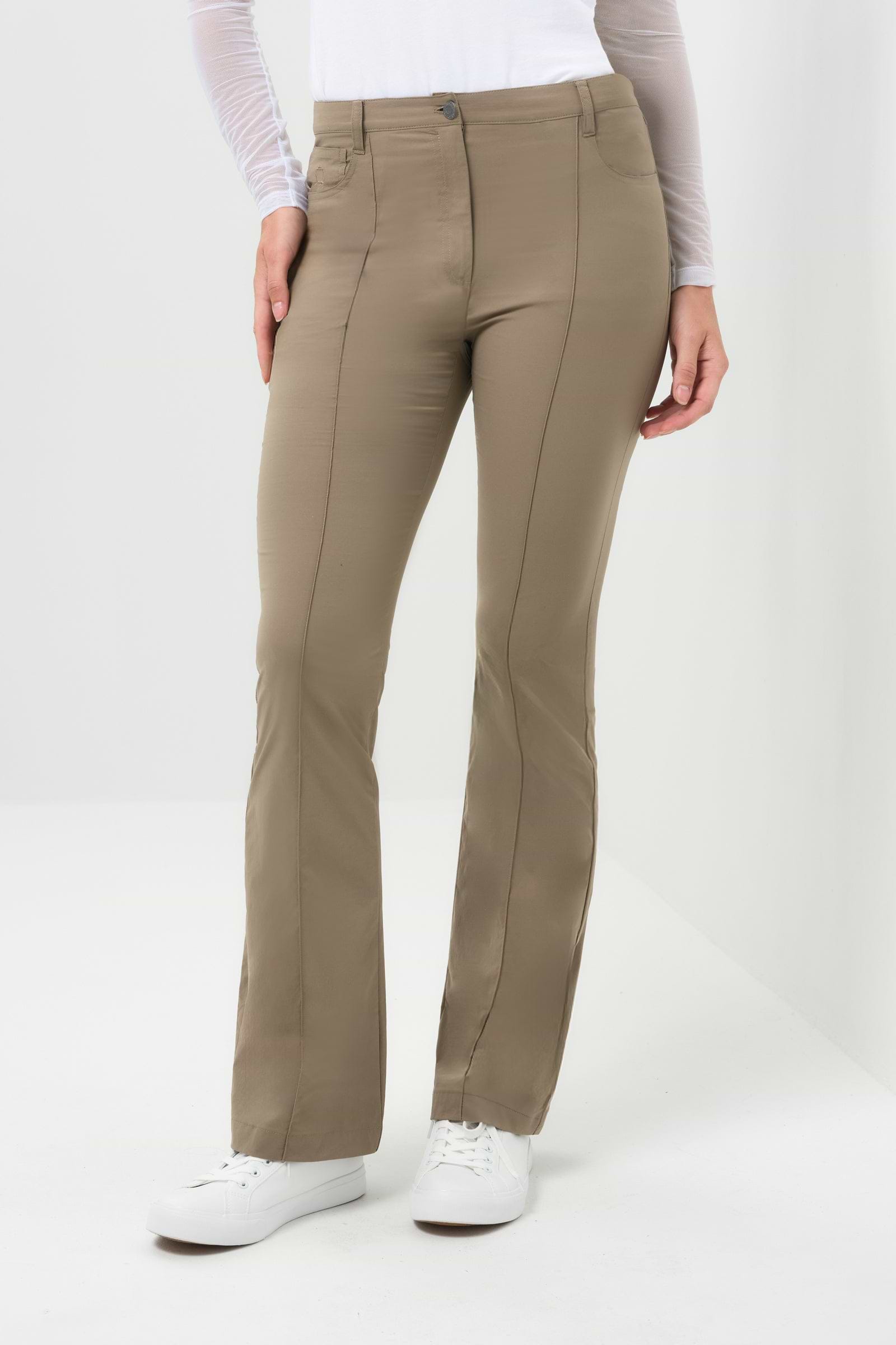 Front view of pant with pintuck seam down the front