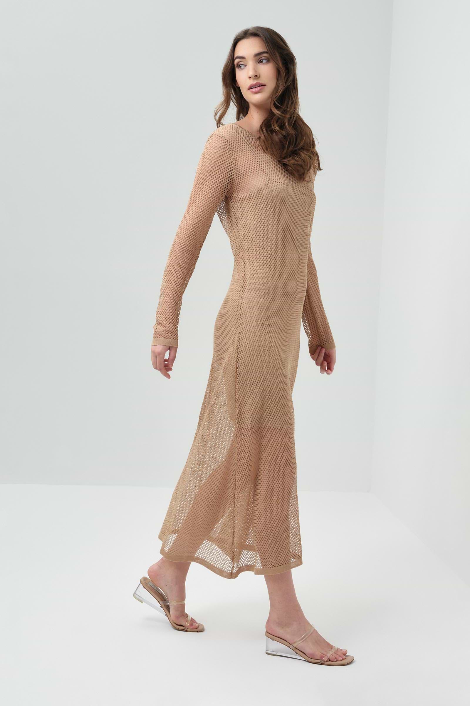 Anatomie Ava Open Knit Maxi Dress | Camel