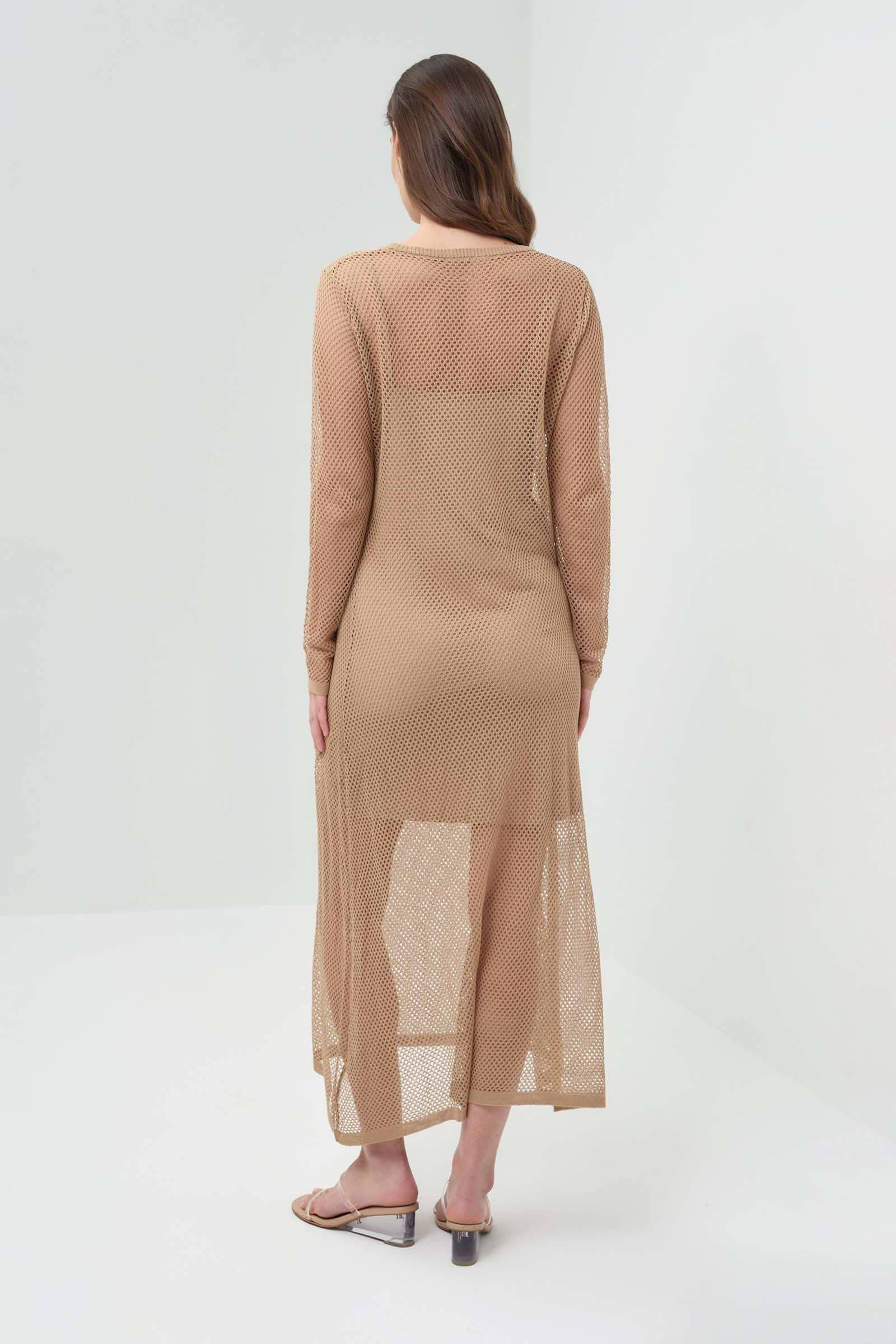 Anatomie Ava Open Knit Maxi Dress | Camel