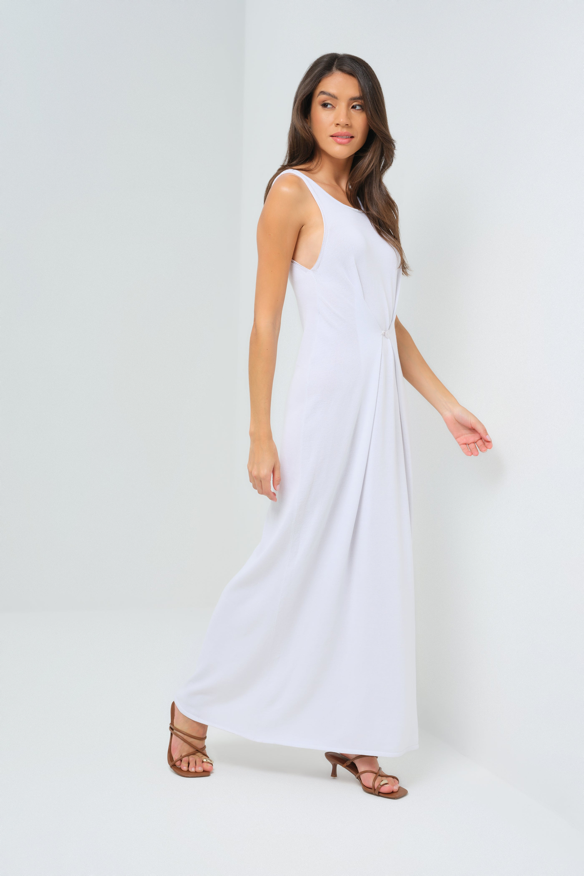 Anatomie Milo Knit Maxi Dress with Button Front | White